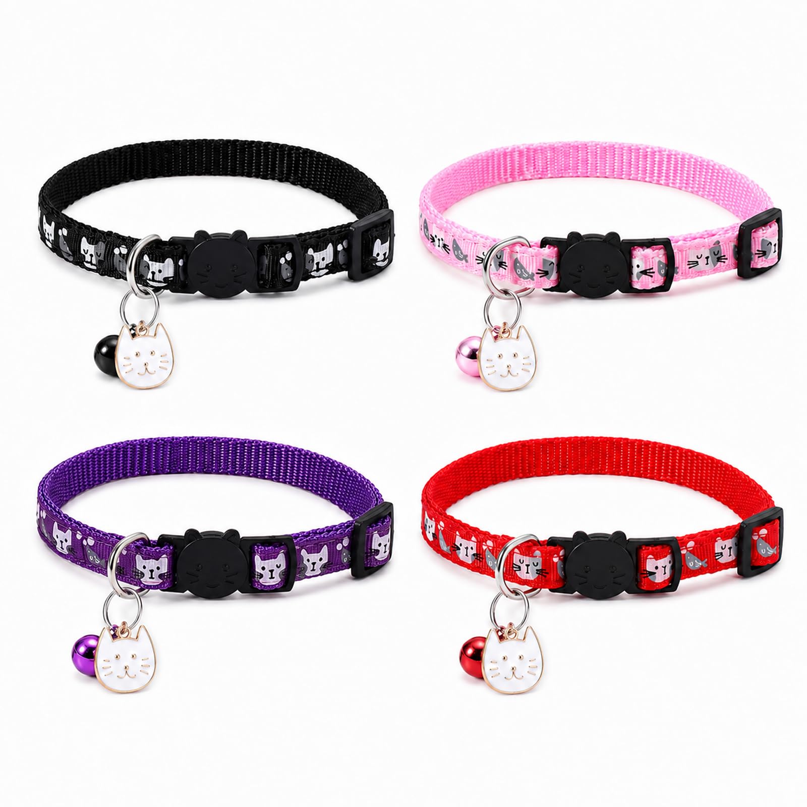 4-Pack Breakaway Cat Collars with Bell & Tag, Adjustable 19-32cm for Kittens