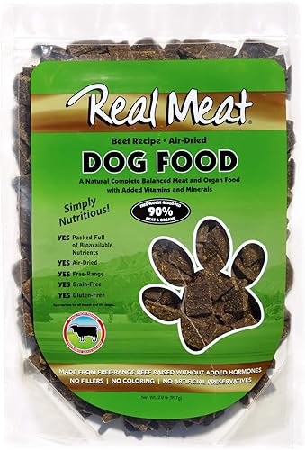 Real Meat Alimento para perros secado al aire - Bolsa de 2 libras de alimento para perros sin granos hecho en Estados Unidos