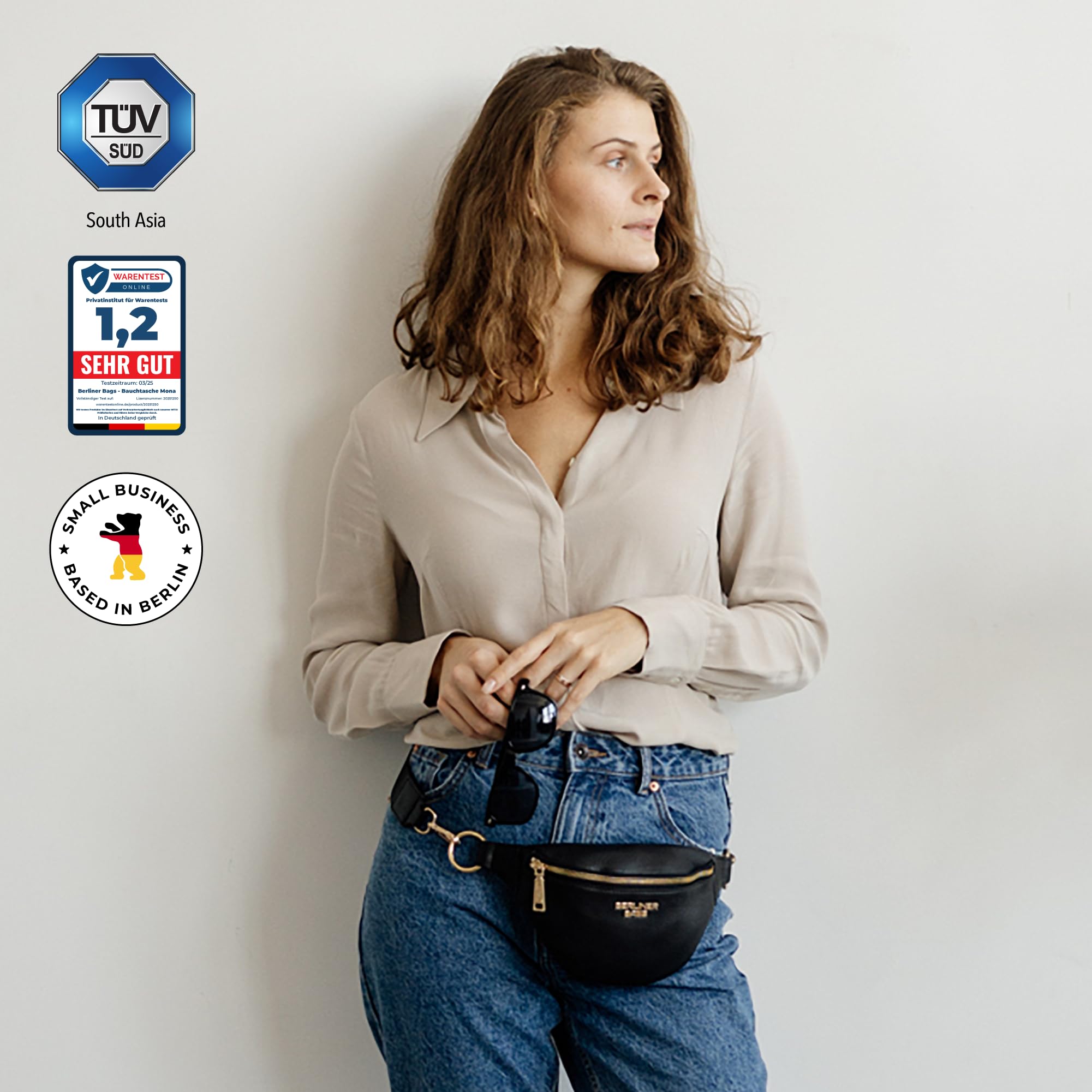 Berliner Bags Premium saszetka biodrowa Mona Fanny Pack ze skóry na ramię damska męska, czarny/żółty, M