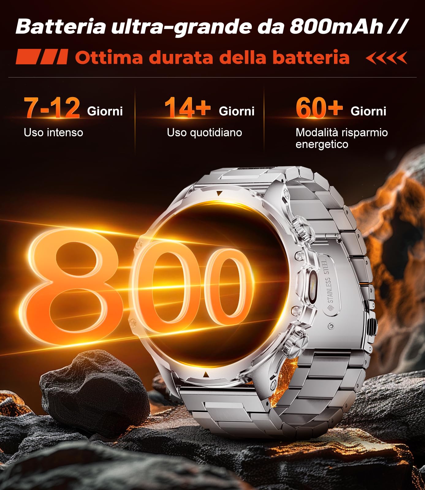 LIGE Smartwatch Uomo con Torcia LED/800mAh, 1.85'' HD Orologio Smartwatch con Chiamata Bluetooth, IP68 Impermeabile 110+ modalità Sportive Cardiofrequenzimetro SpO2 e Sonno per Android iOS