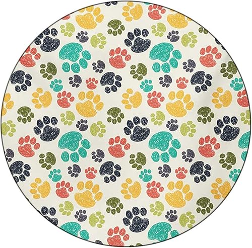 Mantel redondo de vinilo ajustable, mantel de poliéster con estampado de amante de los perros, lindos garabatos con estampado de patas dibujadas a