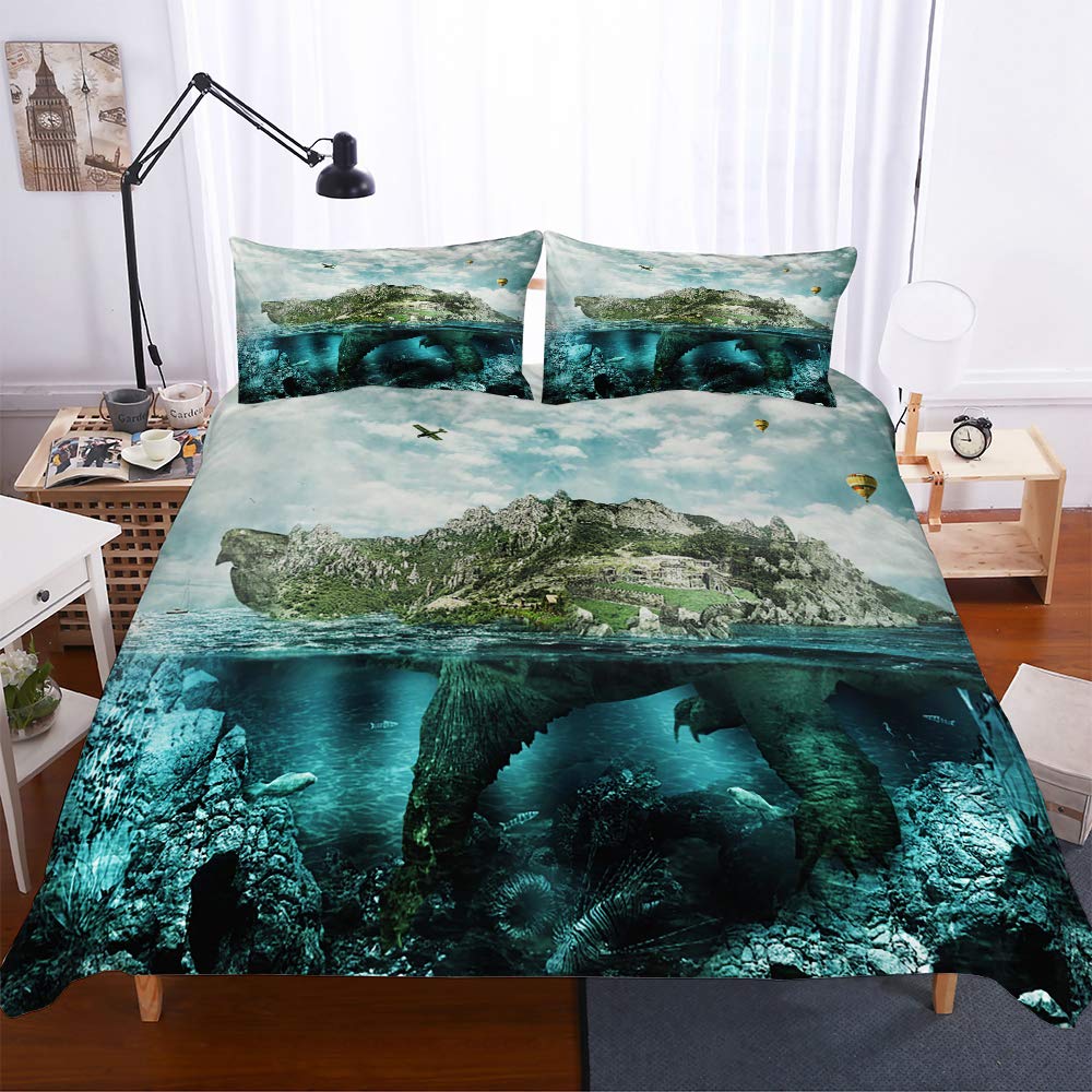 Arte delle tartarughe marine copripiumino Set di Biancheria da Letto 3 Pezzi morbida stampa di 3D con cerniera con federa Nautica d'epoca Set Di Copripiumino for bambini e adulti Single(135x200cm