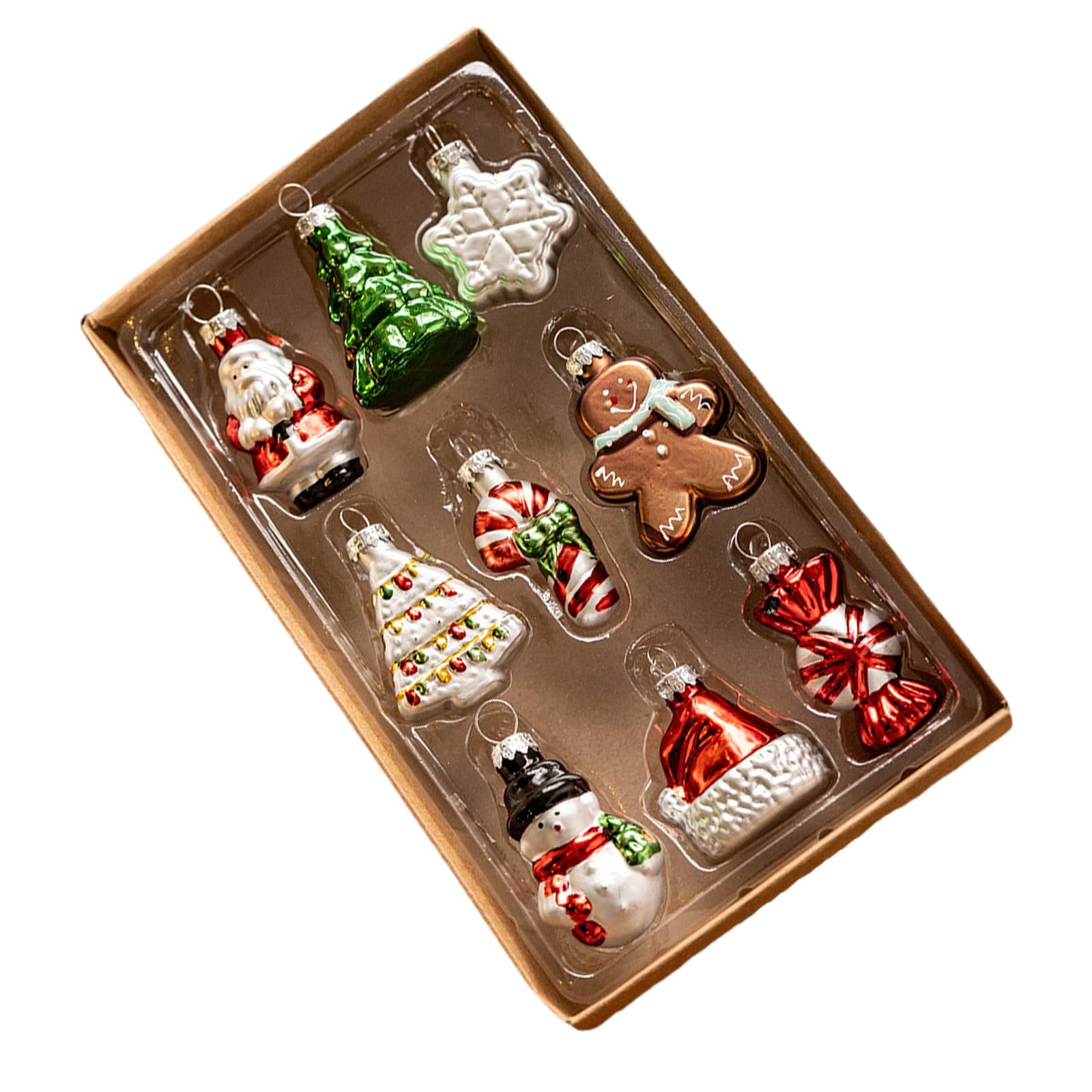 Jazuaiao Delicate Glass Christmas Tree Adornment Bright Glass Tree Decoration Santa Snowflakes Designs Hanging Ornament Decoration