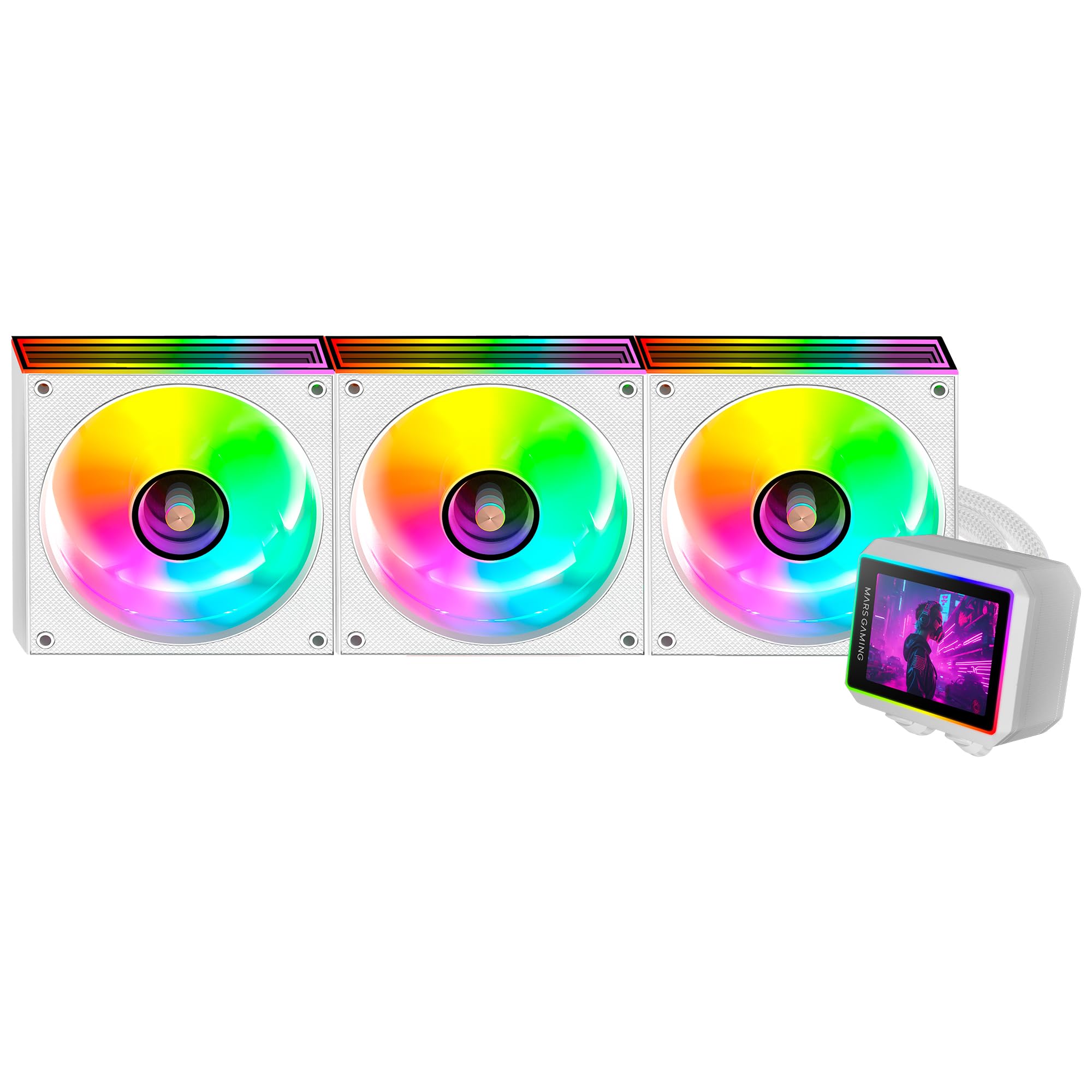 Mars Gaming ML-VISIONII360 Raffreddamento Liquido AIO 600W TDP, Schermo IPS 2,8" 360º, Pompa 4ª Gen Opti-Chamber con Base in Rame e Microcanali, 3x Ventole 120mm ARGB Infinity Mirror, Bianco
