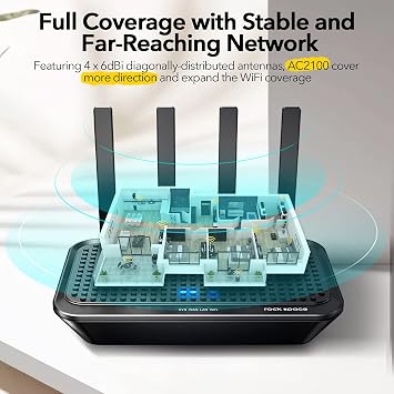 WiFi Router- AC2100 Dual-Band Smart Wi-Fi Router Upgrades to 2033 Mbps (5G) High-speed, Features MU-MIMO, 4 Gigabit LAN Ports, ONE SSID, Parental Control, Lifetime Internet Security for Video & Gaming