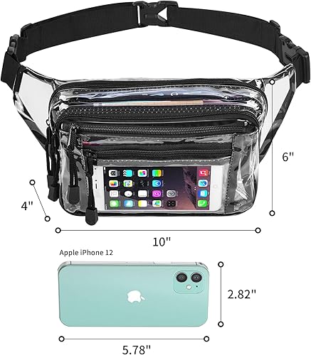 Miniatura 6 de Riñonera transparente aprobada por estadios para mujeres, para el trabajo, bolsa de cintura multiusos para viajes y eventos deportivos, Negro -, Pvc