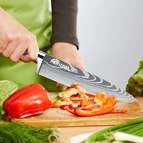 Miniatura 5 de MDHAND Juego de cuchillos de chef profesional con bolsa de rollo, juego de 9 cuchillos de cocina japoneses con afilador, cuchillos de cocina de