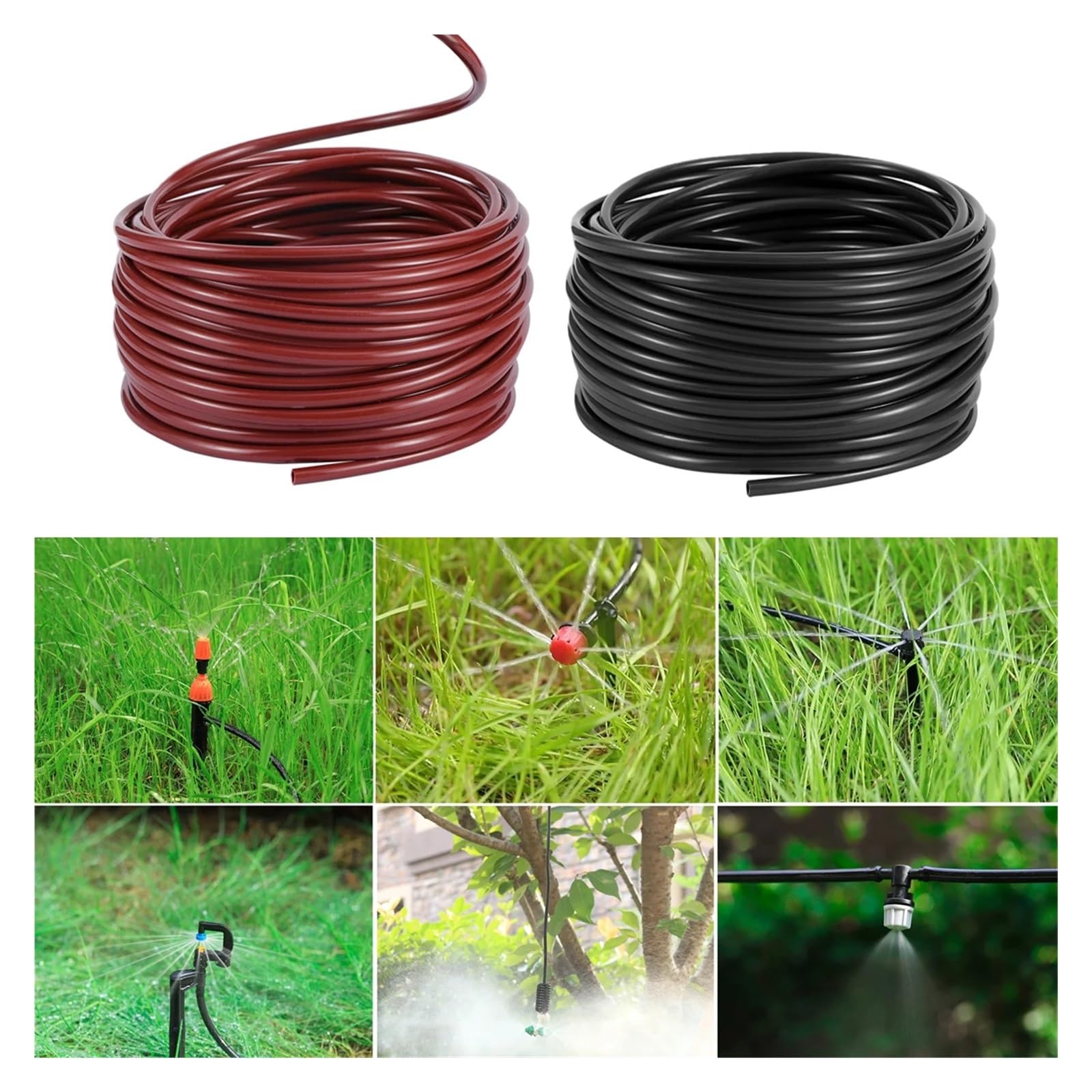 Genérico Manguera de Agua Blanda de PVC de 20/30/40/50/60/70/80 m, 4/7 mm, Tubo de 1/4'', Sistema de microirrigación antiabrasión para césped y jardín, Color Negro y marrón (marrón, 80 m)