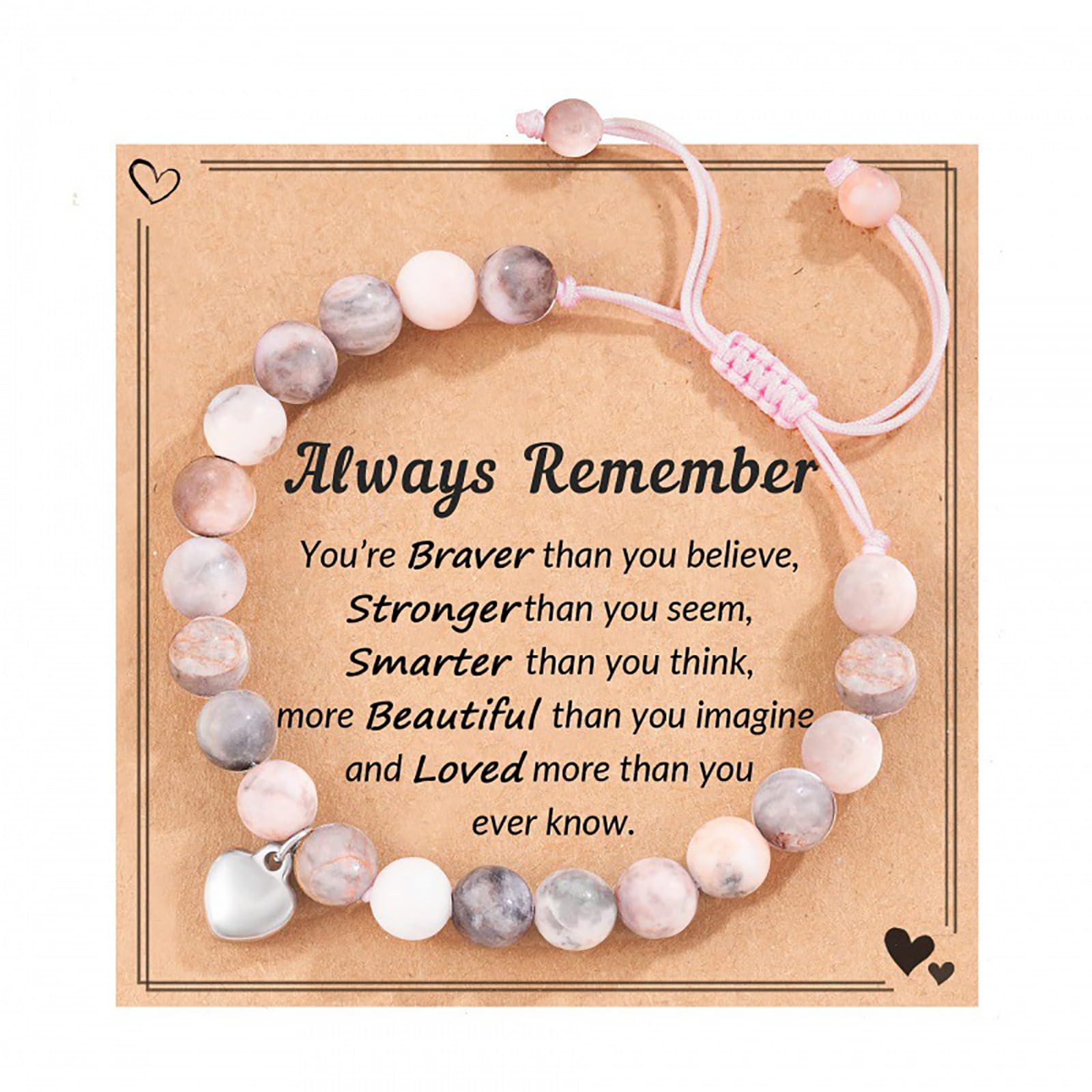 SinChicNatural Stone Bracelet with Gemstone Zebra Design, Heart Charm and Message Card for Women and Girls Gifts