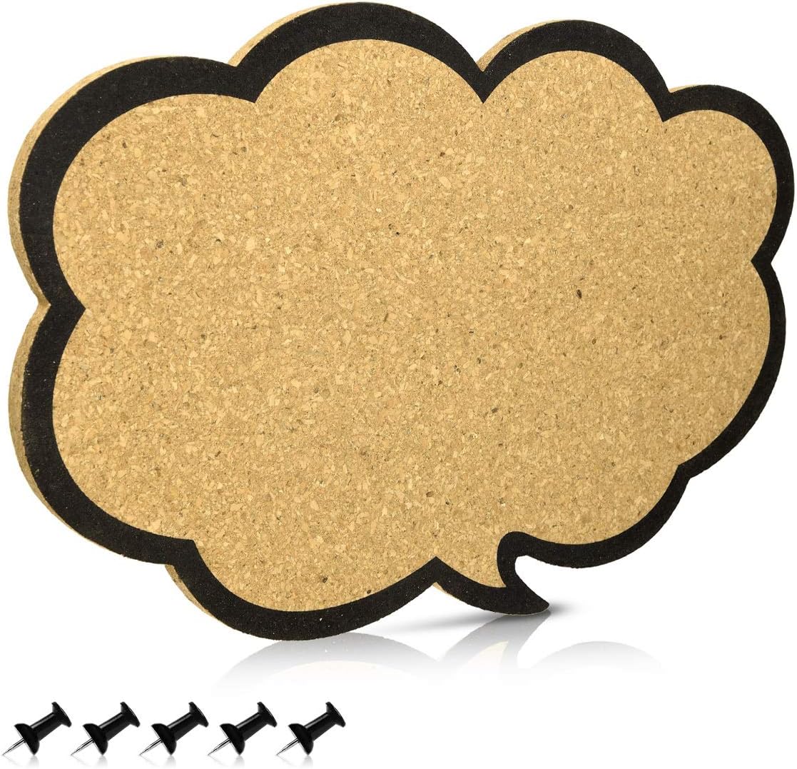 Navaris Cork Board Bulletin Board - Thought Bubble Design 11 x 17 in, Includes 5 Pins - Message Noticeboard Memo Shape Display Pinboard