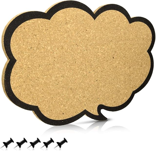 Navaris Cork Notice Board - Thought Bubble Design 44 x 29 cm, Includes 5 Pins - Message Noticeboard Memo Speech Display Pinboard for Home or Office