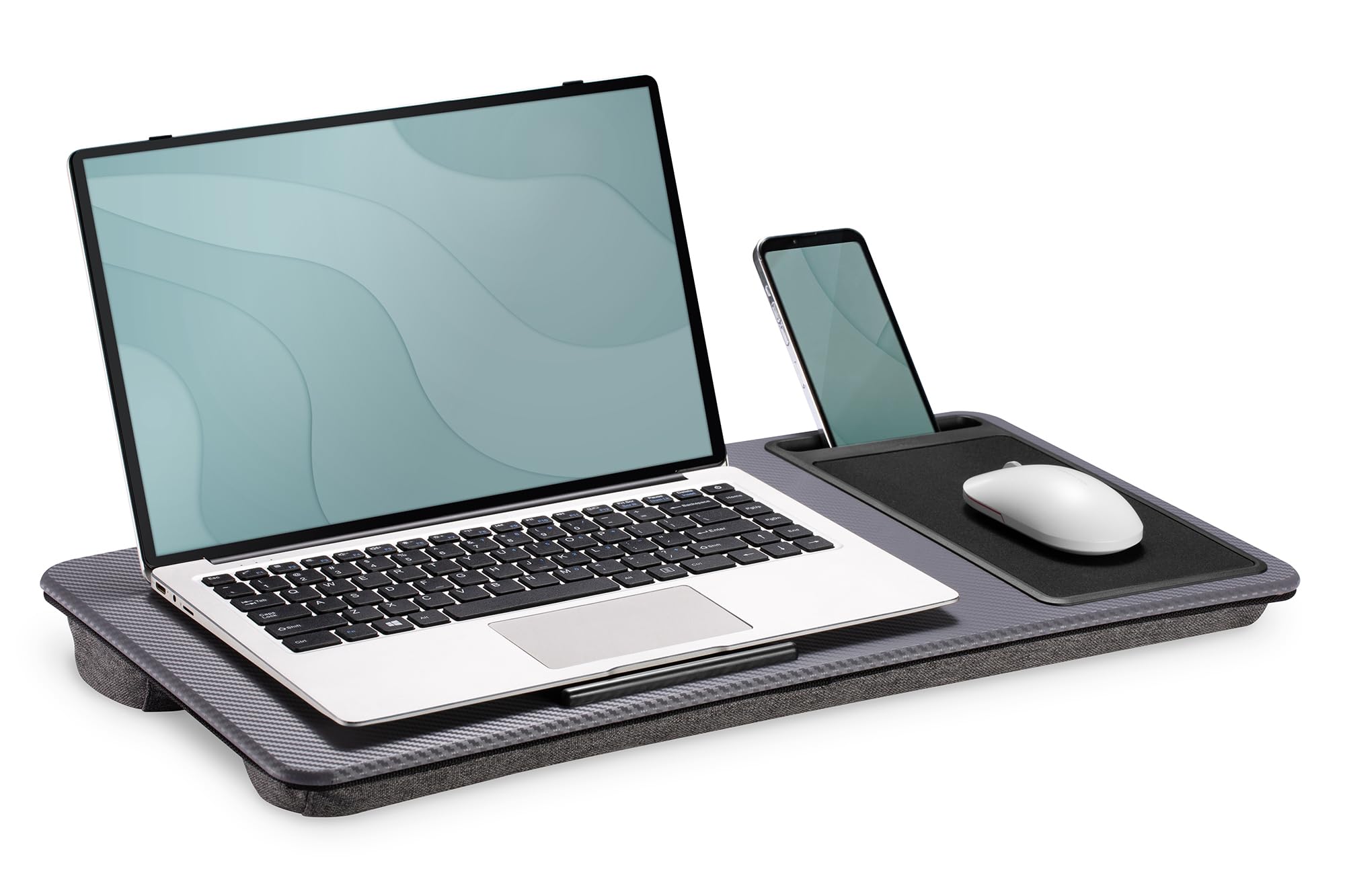 DIGITUS DA-90441 - Cojín para portátil - para portátiles de 17" - con Soporte para Smartphone - cojín para portátil - Mesa para portátil para Trabajar cómodamente Desde el sofá o la Cama - Gris