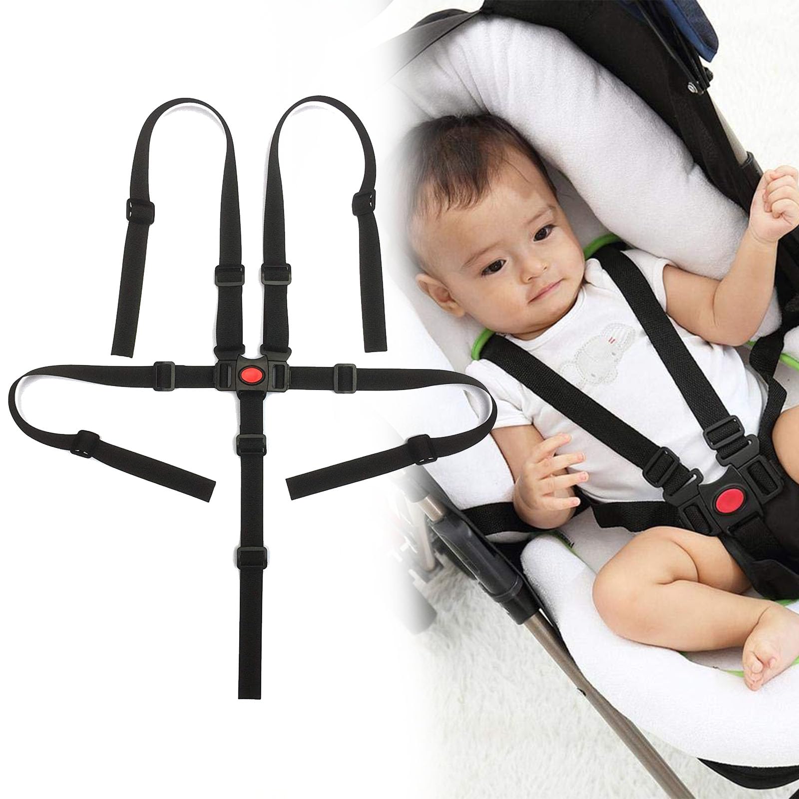 Cinturón Seguridad Bebe,Cinturón Seguridad Tronas,5 Puntos Cinturón Seguridad,Correa Seguridad Carrito Bebe,Arnés Seguridad Carro Bebe,Correa Seguridad Cochecito Bebé,Negro
