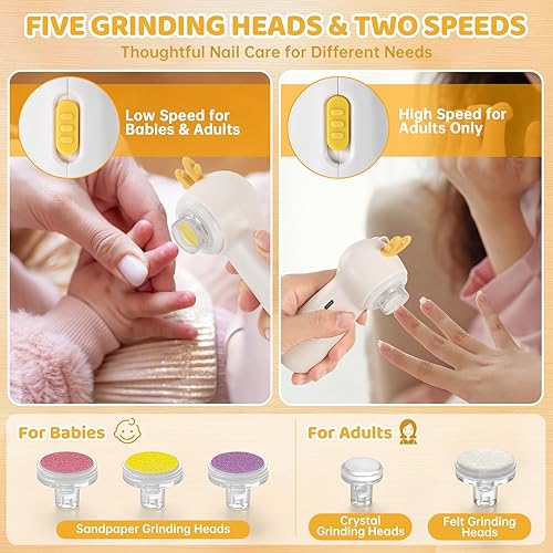 Miniatura 5 de Lima de uñas eléctrica para bebé con cortaúñas, recortadora de uñas 5 en 1 con luz LED, cortaúñas recargable para bebés, niños pequeños, adultos,