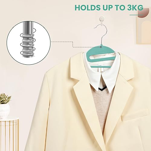 Vista 12 de BAGAIL Paquete de 50 perchas de plástico con diseño antideslizante, 0.2 pulgadas de grosor, gancho giratorio de 360°, organizador que ahorra espacio