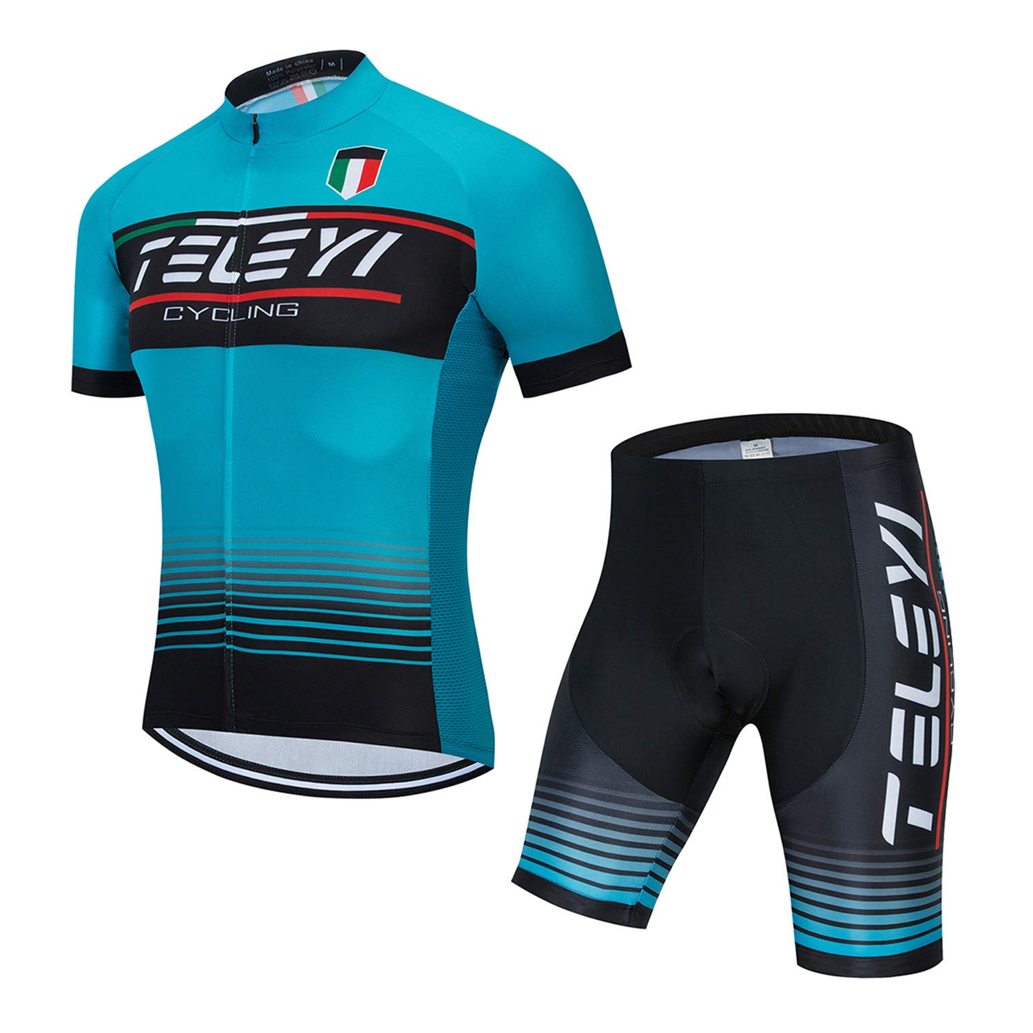 Men Cycling Jersey Set Bike Short Sleeve Shirt Tops Reflective,Quick Dry+5D Padded Shorts S-3XL