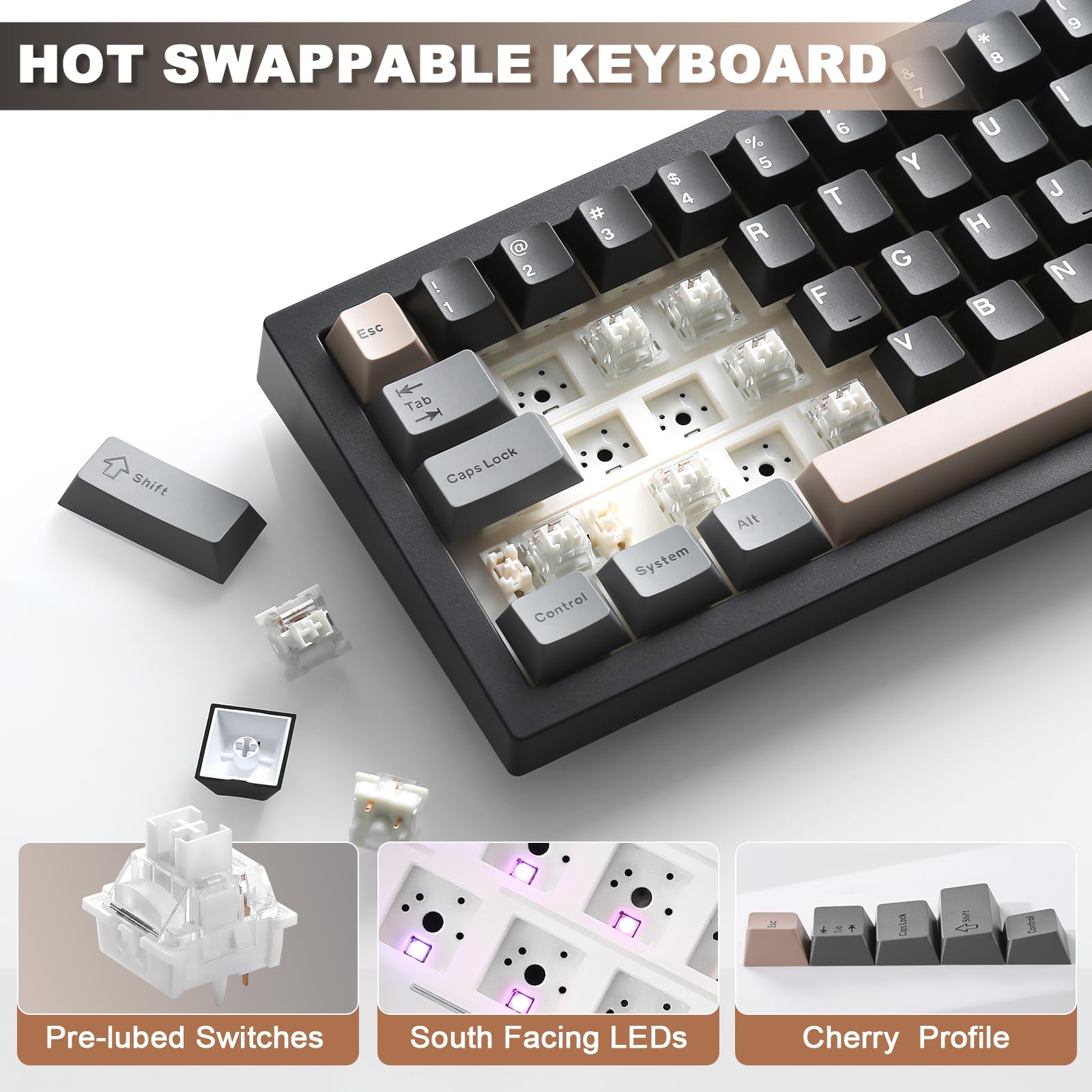 YUNZII IF68 Teclado Mecánico Gaming Inalámbrico QMK/Via (Negro, Milk V2) | 65% Pantalla TFT con Perilla, Bluetooth/2.4G/USB-C, Hot Swap, PBT, Retroiluminación RGB, US ANSI, para Mac/Win