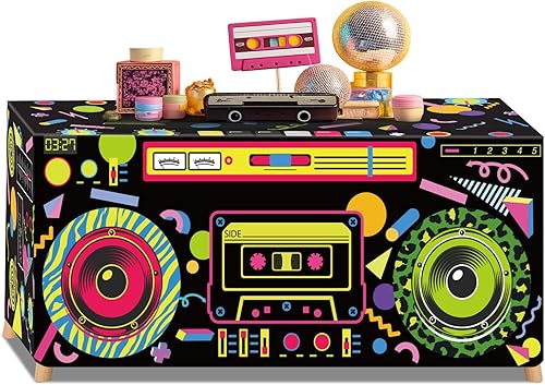 Frienda Mantel temático de 6 pies, 80 y 90, mantel de cumpleaños de los años 80, mantel retro de radio, decoración de fiesta de hip hop, suministros