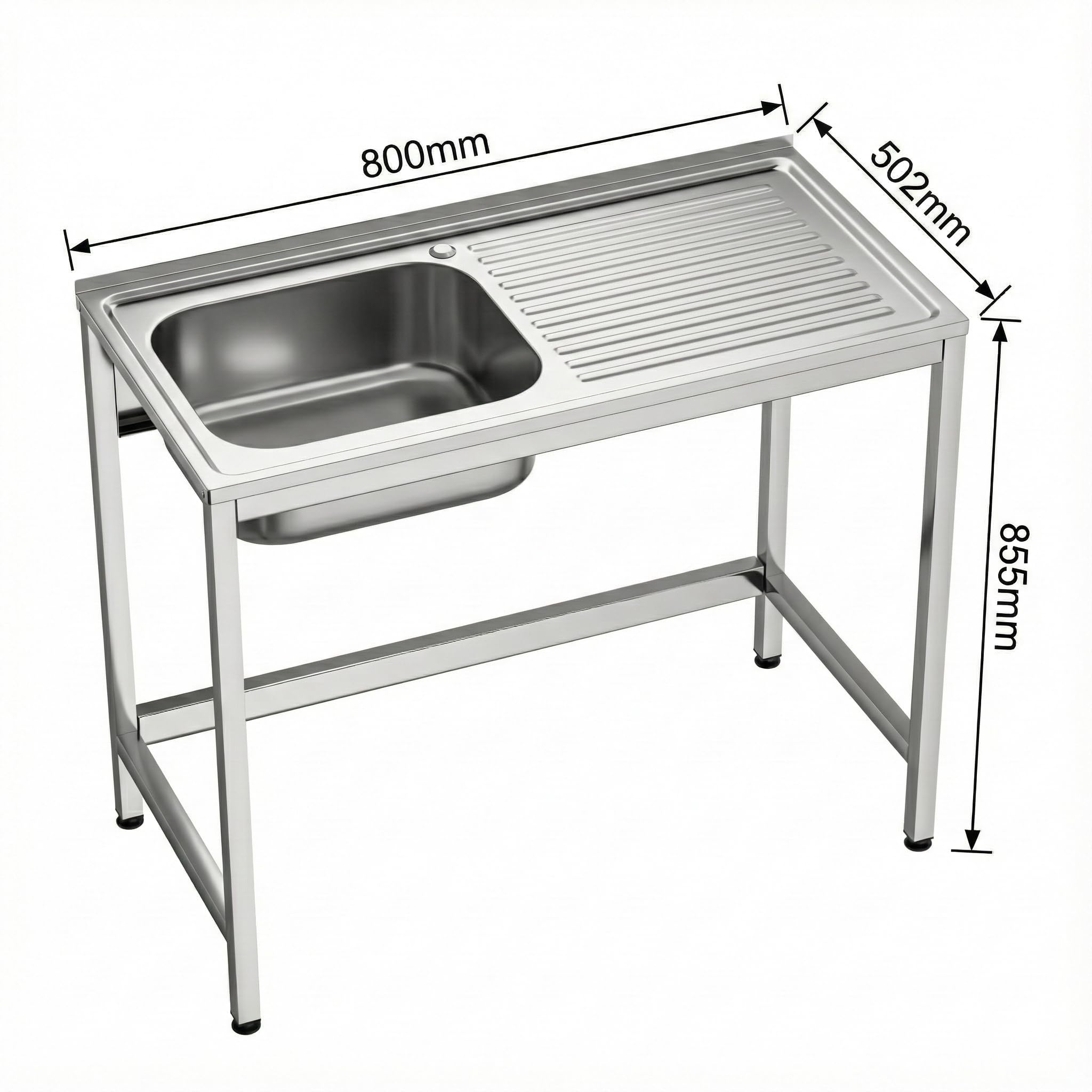 Fregadero Industrial Acero Inoxidable | 1 Seno con Escurridor | 800x500x850 mm | Acabado Pulido Satinado | Ideal Hostelería, Barra y Cocina Profesional (Derecha, Grifo monomando 2 aguas)