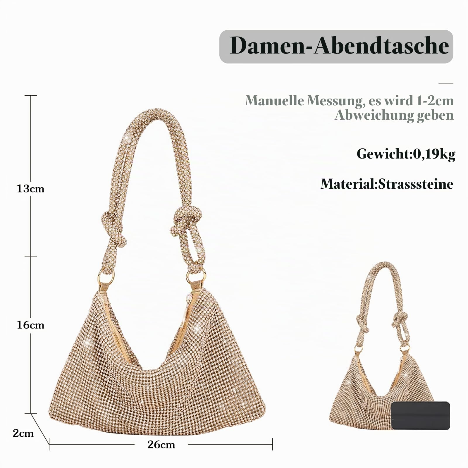 CORIOS Abendtasche Damen Strass Clutch Bag Shiny Diamant Handtasche Strasssteine Schultertasche Glitzer Umhängetasche Klein Tasche für Hochzeit Abschlussball Bankett-Party Gold