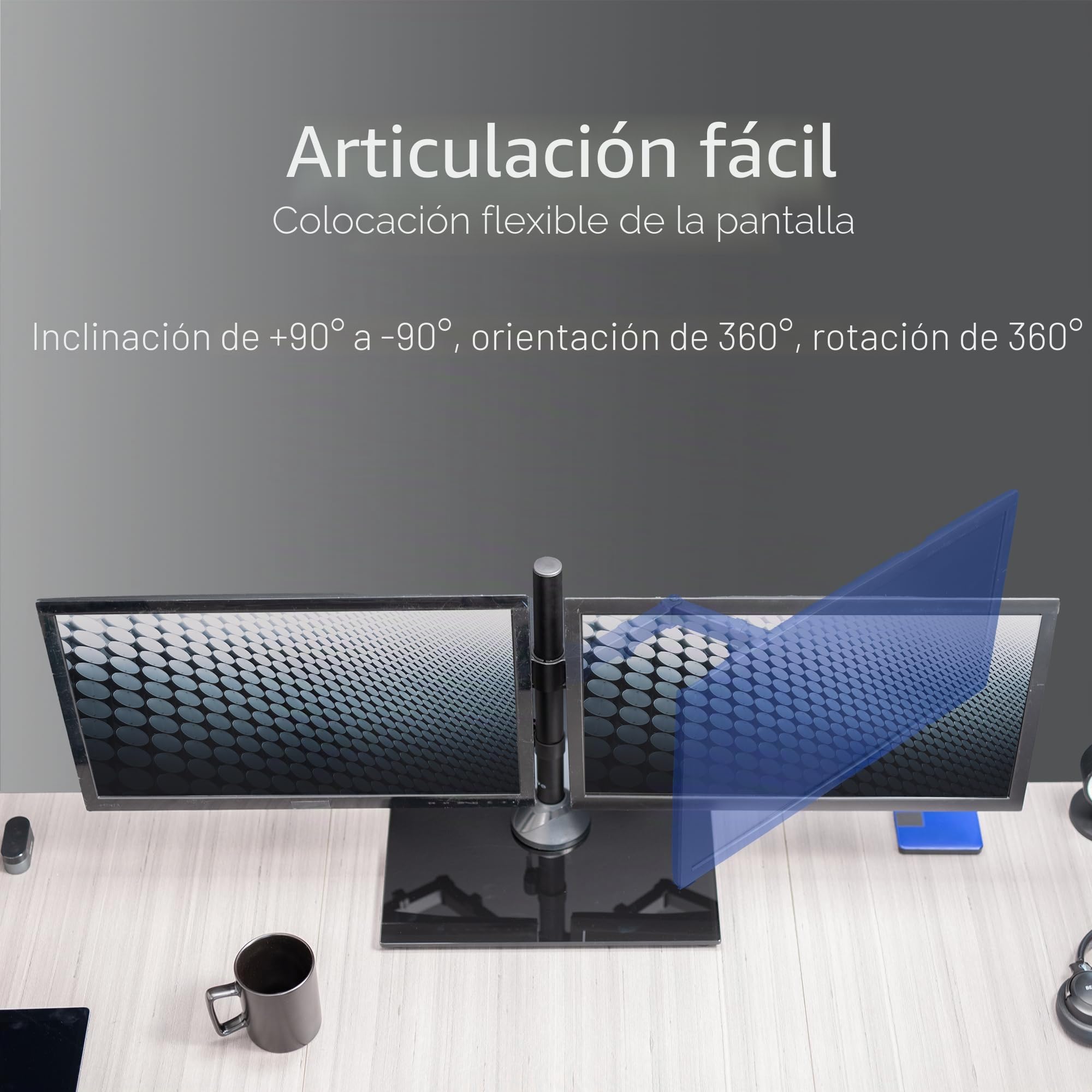 Vivo Soporte de Monitor Dual Independiente con Elegante Base de Vidrio y Brazos Ajustables, Monta 2 Pantallas de hasta 32 Pulgadas y 22 Libras Cada una, Negro, STAND-V002FG