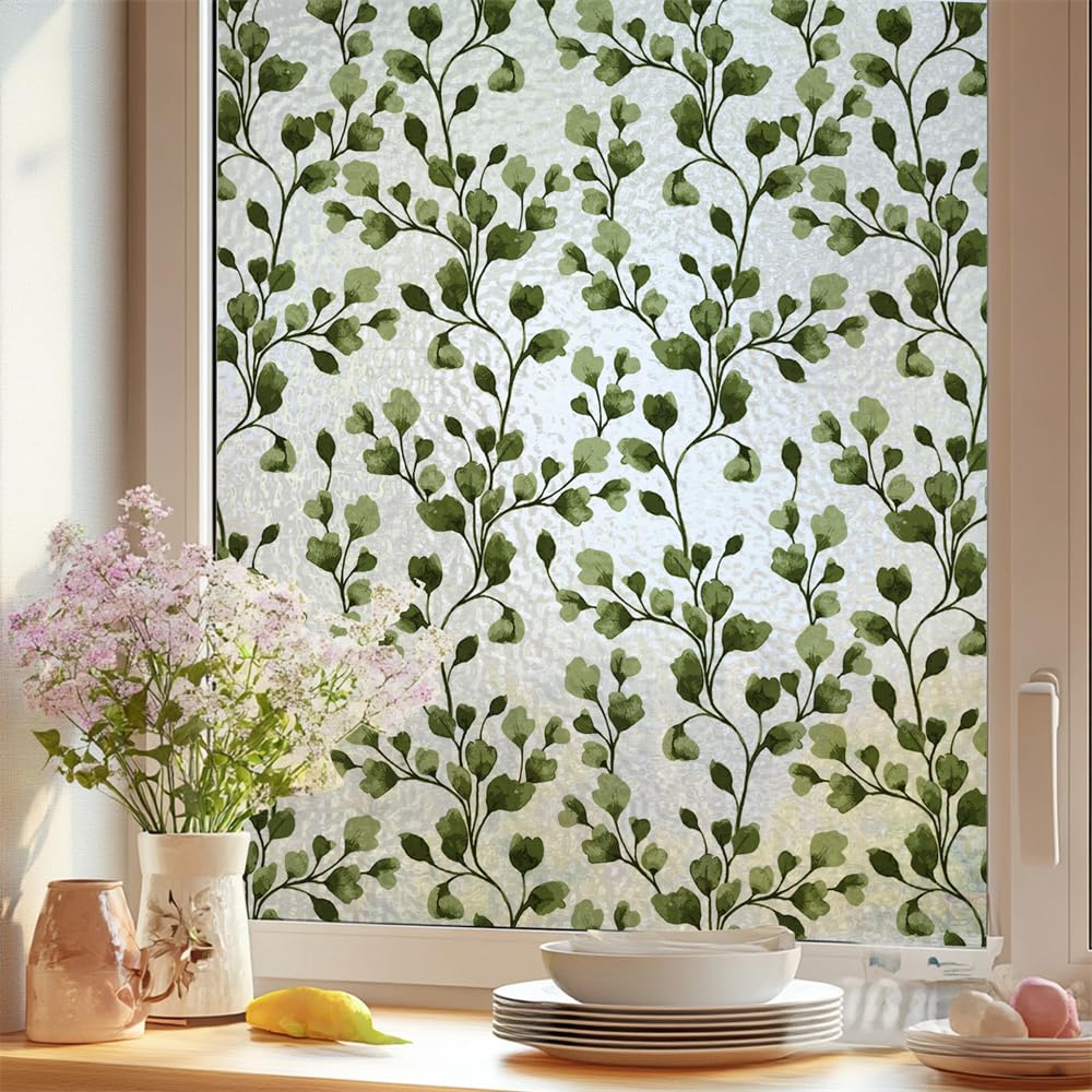 Lwlfc Light Window Film Privacy 58X260cm Leaf Privacy Film For Glass Windows,One Way Stained Glass Blackout,Opaque Tint,Bathroom Cover Self Adhesive Patterned