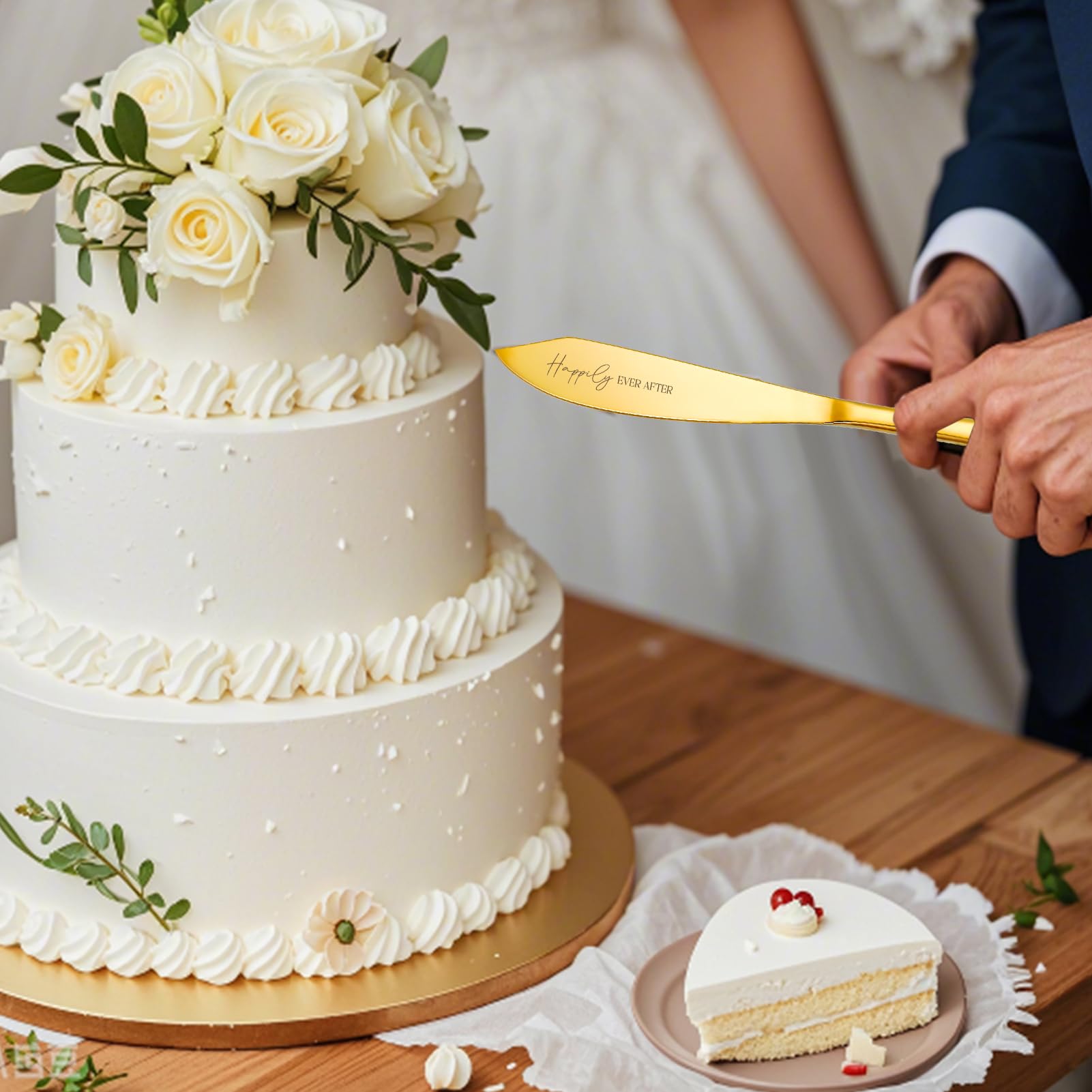 Gold Wedding Cake Knife & Server Set - 4 Piece -4