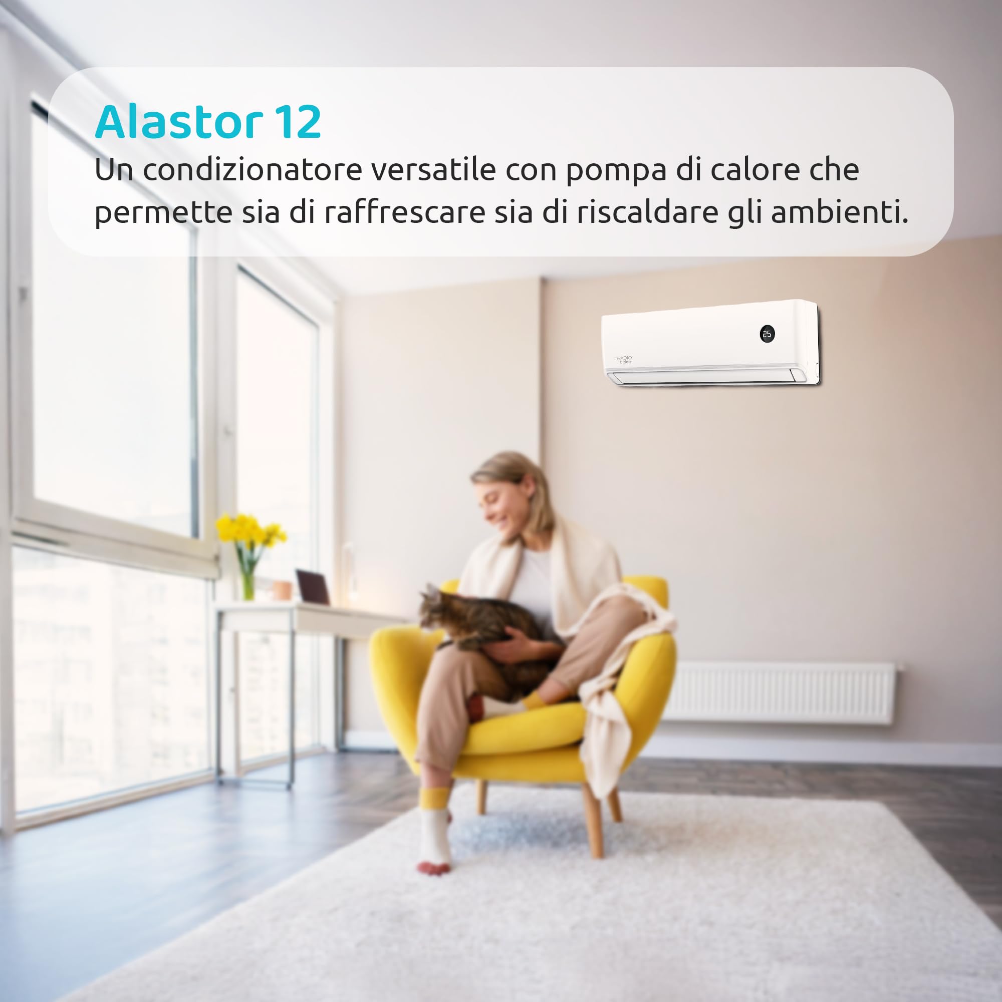 ALASTOR 12, 12000 btu, Kit Condizionatore Inverter con Pompa di Calore, Gas R32, Classe A++/A+, Telecomando, Filtri Lavabili, Display LCD, Funzioni Avanzate, Timer Programmabile