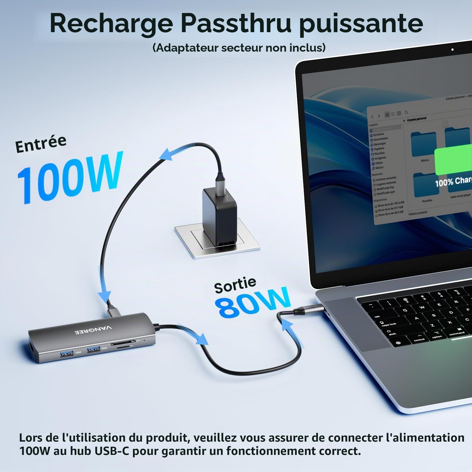 VANGREE 9-en-1 USB C Hub 10Gbps, 4K@60Hz USB-C Display, 100W PD | 3x USB-C & 2x USB-A 3.2, 4K@60Hz HDMI, SD/TF, SST & MST, pour MacBook, iPad, Dell, Surface, Samsung DEX
