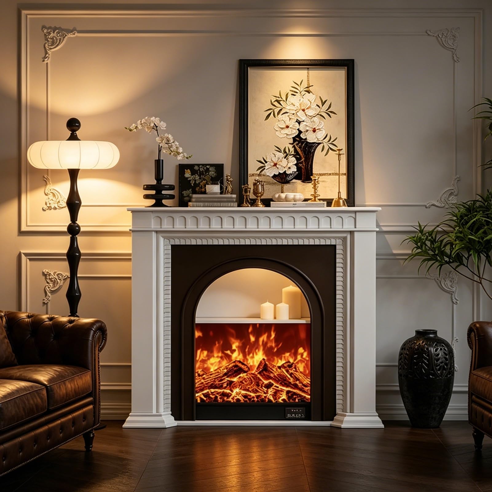 Caminetto Elettrico In Legno Massello Da 43" Con Riscaldatore | Camini Elettrici Indipendenti Con Effetto Di Fiamma Reale E Stoccaggio Per Soggiorno(80cm/31.5in)