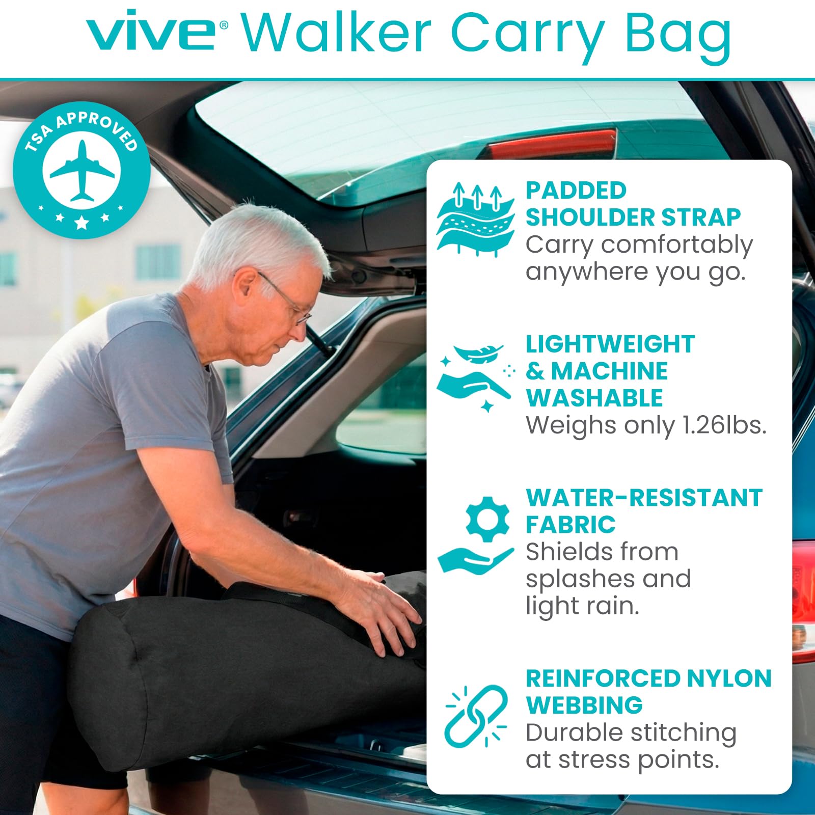 Vive Air Frame Carry Bag – Travel Cover Rollator (48"x16.9") — Amazon image 2
