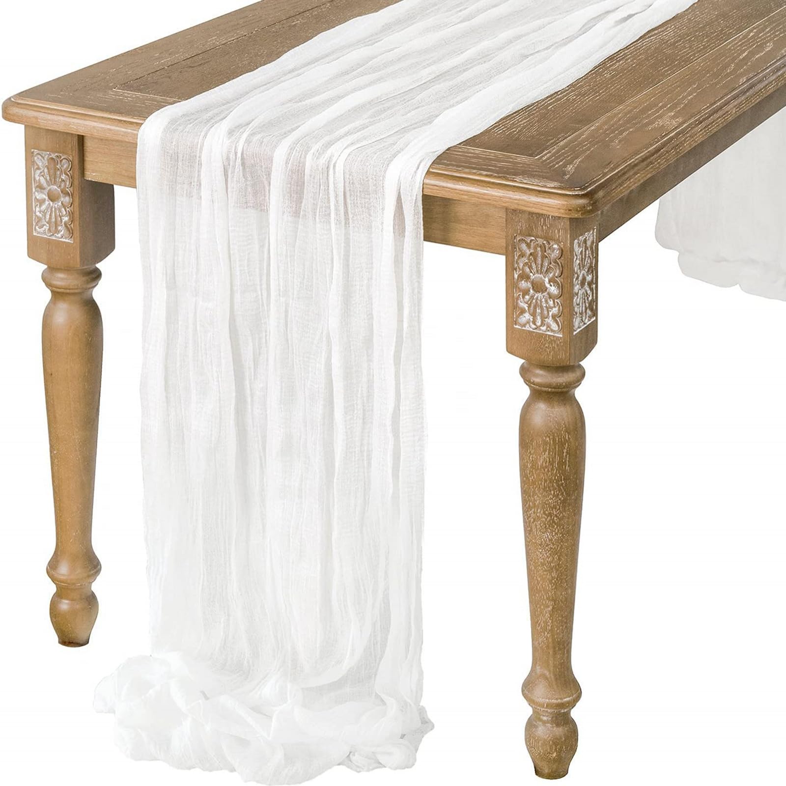 Jarsense White Cheesecloth Table Runner Kitchen Restaurant Decoration Crinkle Gauze Tablecloth for Birthday Home Party Wedding Banquet Decoration （90×180CM）