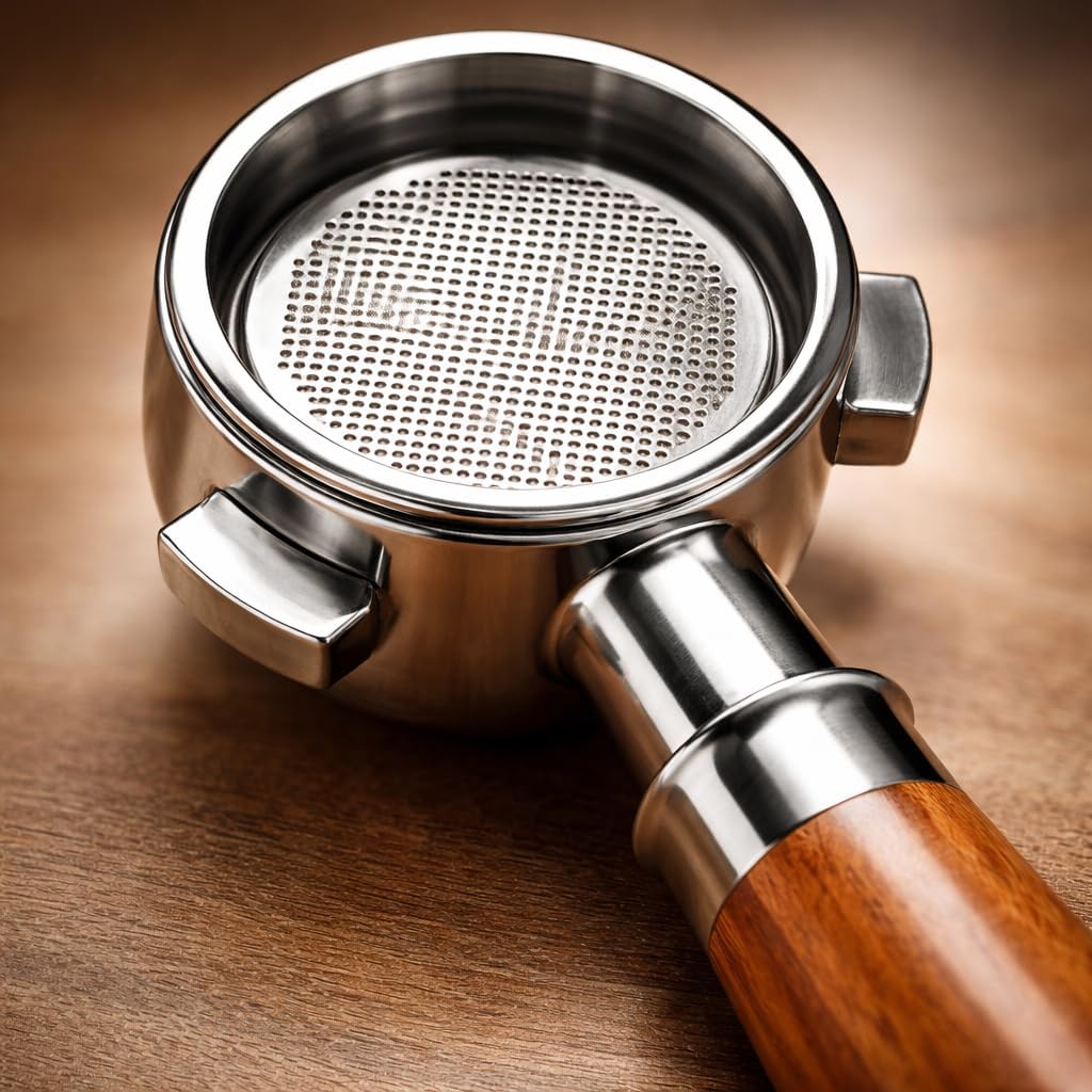 54mm Espresso Portafilter with Wooden Handle – Stainless Steel Bottomless Double Spout Coffee Filter Holder Compatible with Semi-Automatic Espresso Machines