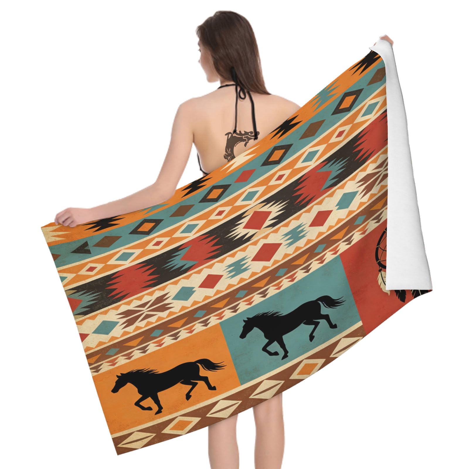 Leichong 3D Ethnic Style Beach Towel Large Microfiber Soft Quick Dry for Adults, Tribal Style Bath Towel Lightweight Soft Absorbent for Travel Swimming Pool Sports, 80 x 160 cm