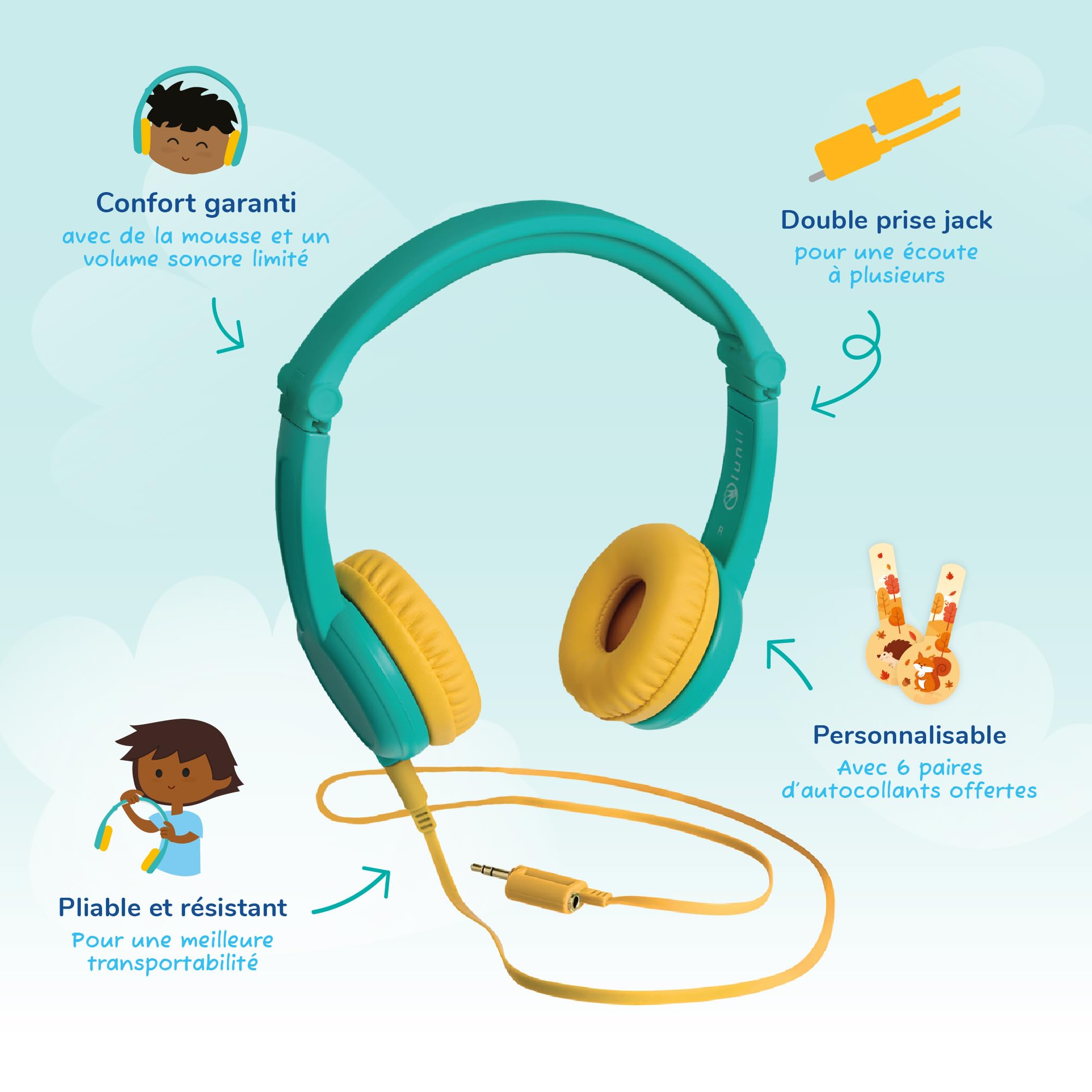 Lunii - Cuffie Audio per Bambini Octave - Compatibili con la Fabbrica delle Storie - dai 3 agli 8 Anni, Verde, One Size