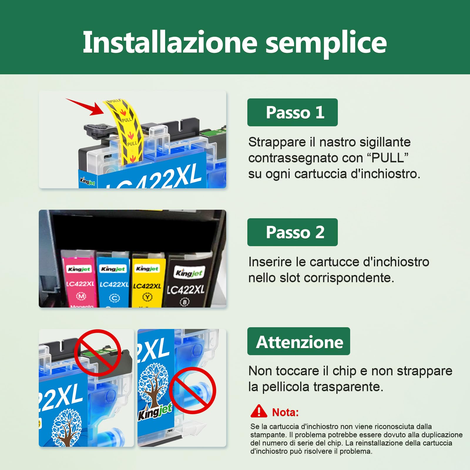 KINGJET LC422XL LC422 XL Cartucce compatibili con Brother LC422 LC422XL LC-422XLVAL Cartucce per stampante per Brother mfc-j5340dw, MFC-J5740DW MFC-J6940DW MFC-J5345DW MFC-J6540DW (confezione da 12)