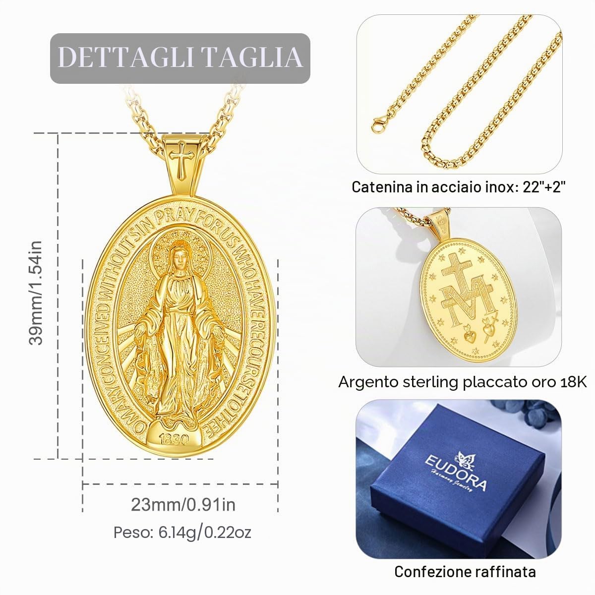 Collana con croce in Argento Sterling 925 per Donna Uomo, Croce di Caravaca/Ankh/San Benedetto/San Cristoforo/crocifisso Collane Gioielli Religiosi Regalo per Mamma Papà. 22"/24"