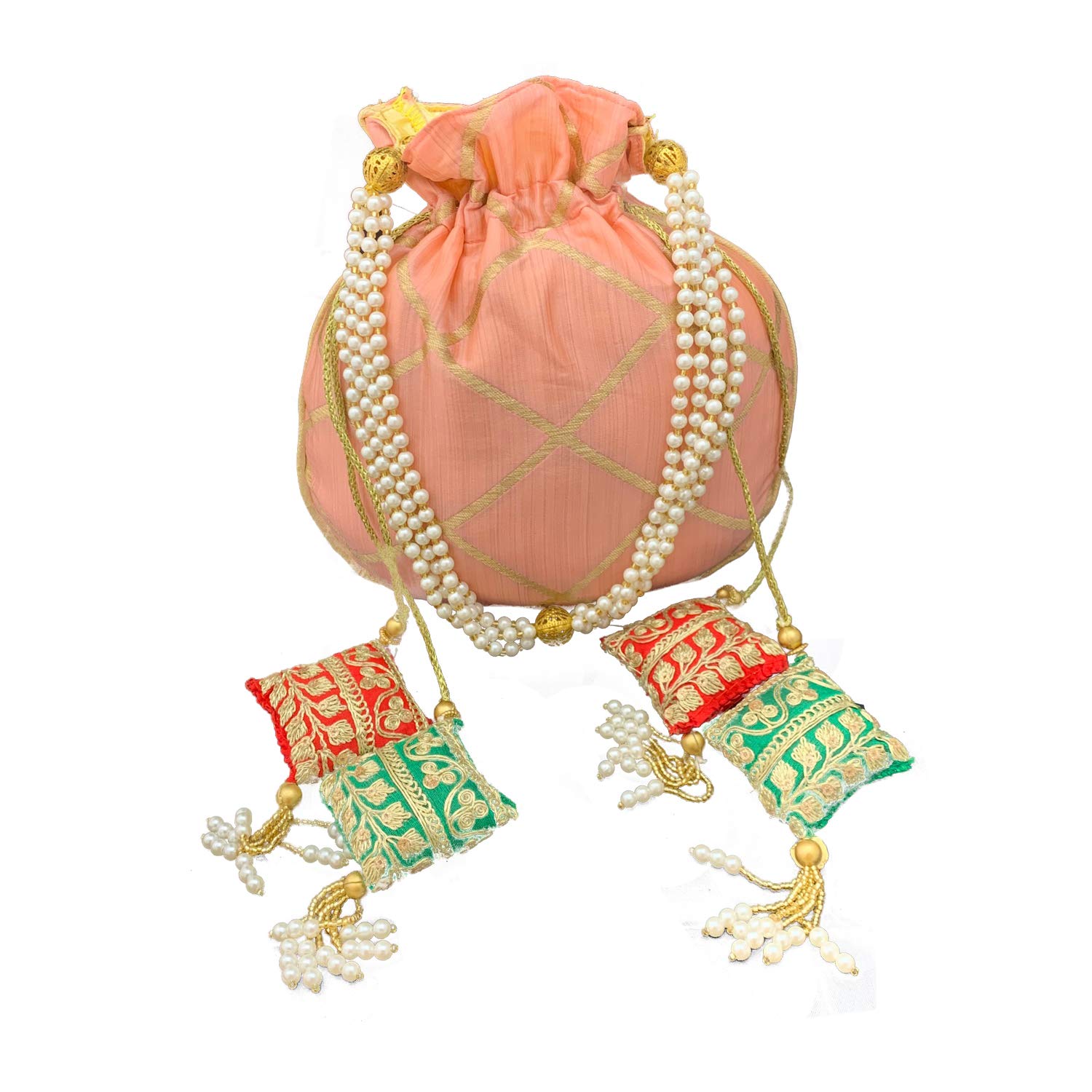 Indian Collectible - Bolso de seda Rajasthani étnico para mujer, bolso de novia para regalos Shagun Shadi de Indian Collectible, multicolor, Multicolor
