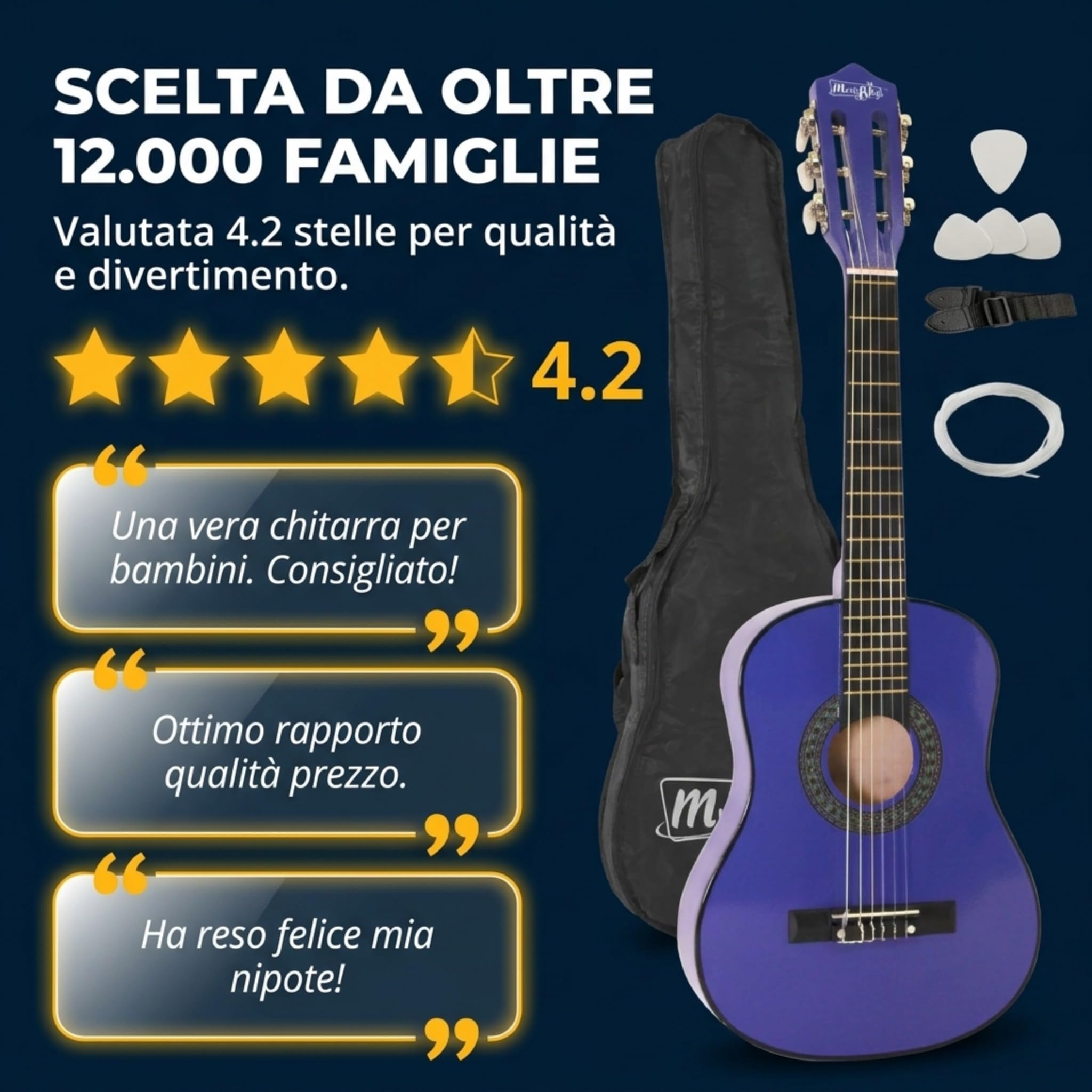 Chitarra acustica classica Junior Music Alley per bambini con borsa