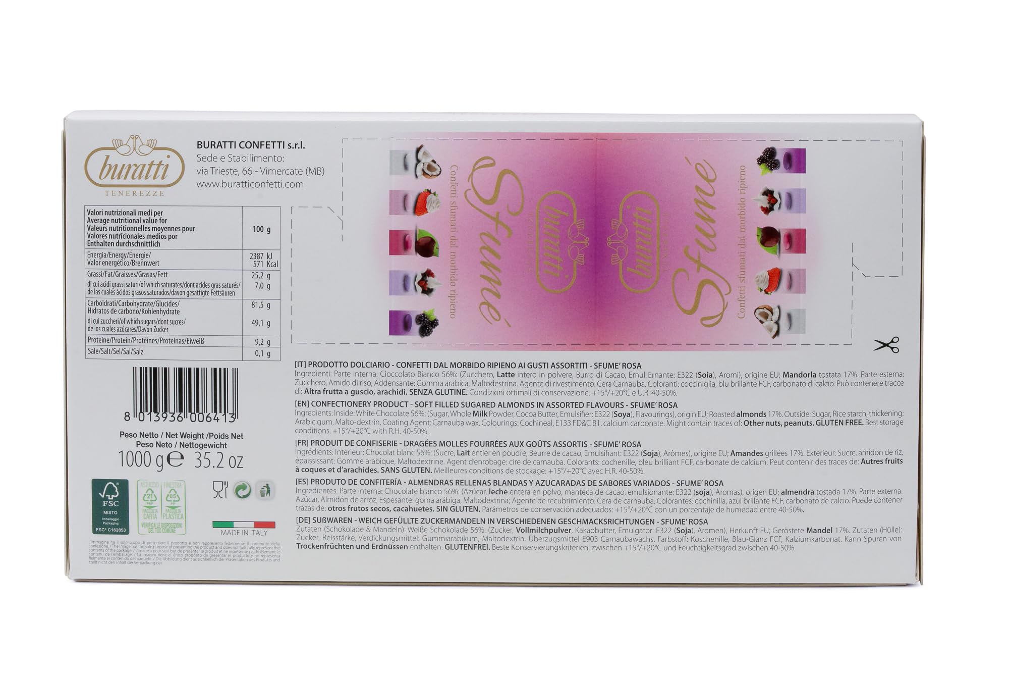 Buratti Confetti Tenerezze Sfume Almendras Recubiertas De Chocolate rosa 1000 g (F U RO 1 0 0)