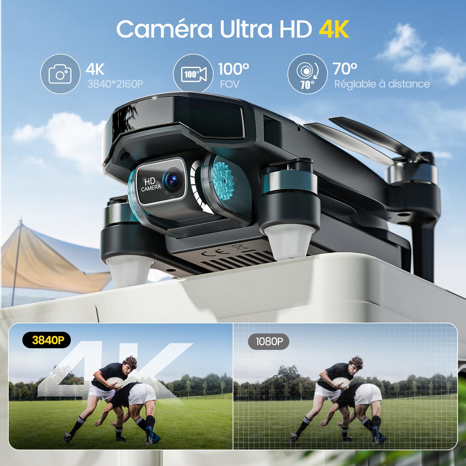 Holy Stone Drone GPS avec caméra 4K pour débutants, HS460 drone pliable avec 52 min d’autonomie, moteur sans balais, Follow Me, retour automatique, transmission FPV 5G, moins de 249 g