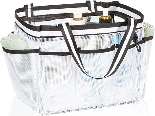 Bolsa de malla XL para ducha, grande, portátil, para dormitorio, gimnasio, campamento, baño, color blanco