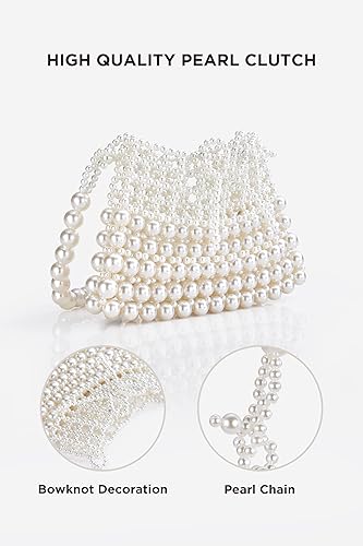 Miniatura 2 de BABEYOND Bolso de mano de perlas para mujer, bolsa de noche de novia, bolso formal con lazo, bolsa reticulada para fiesta, boda