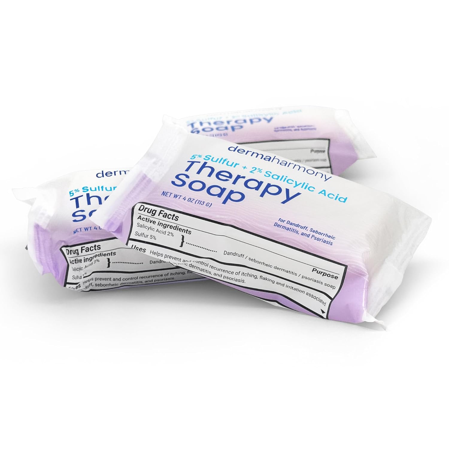 Dermaharmony 5% Sulfur 2% Salicylic Acid Bar Soap 4 oz – Crafted for those with Seborrehic Dermatitis, Dandruff, and Psoriasis (3 Pack)
