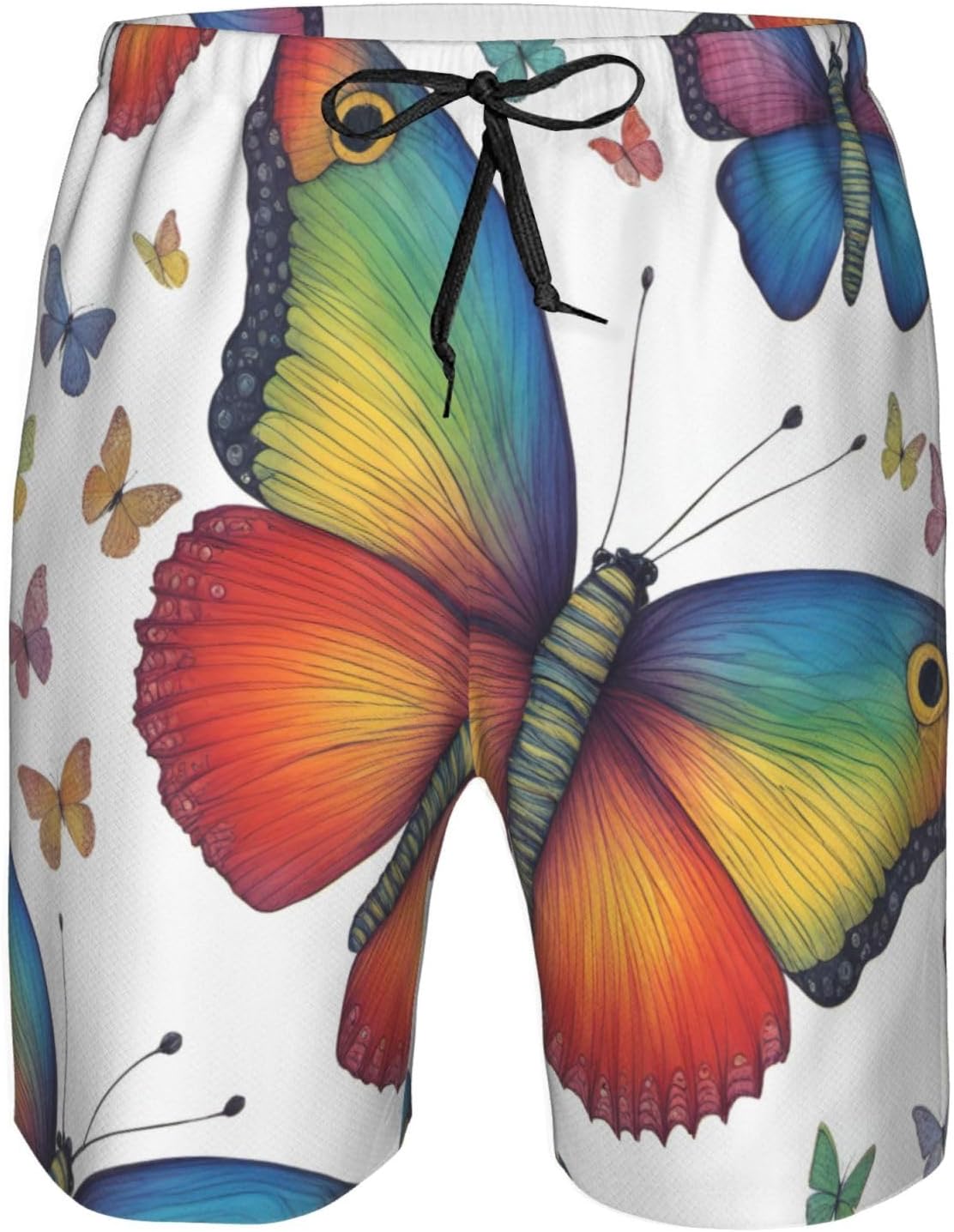 Mens Rainbow Butterfly Print Beach Shorts,Casual Summer Shorts for Men,Quick Dry Polyester
