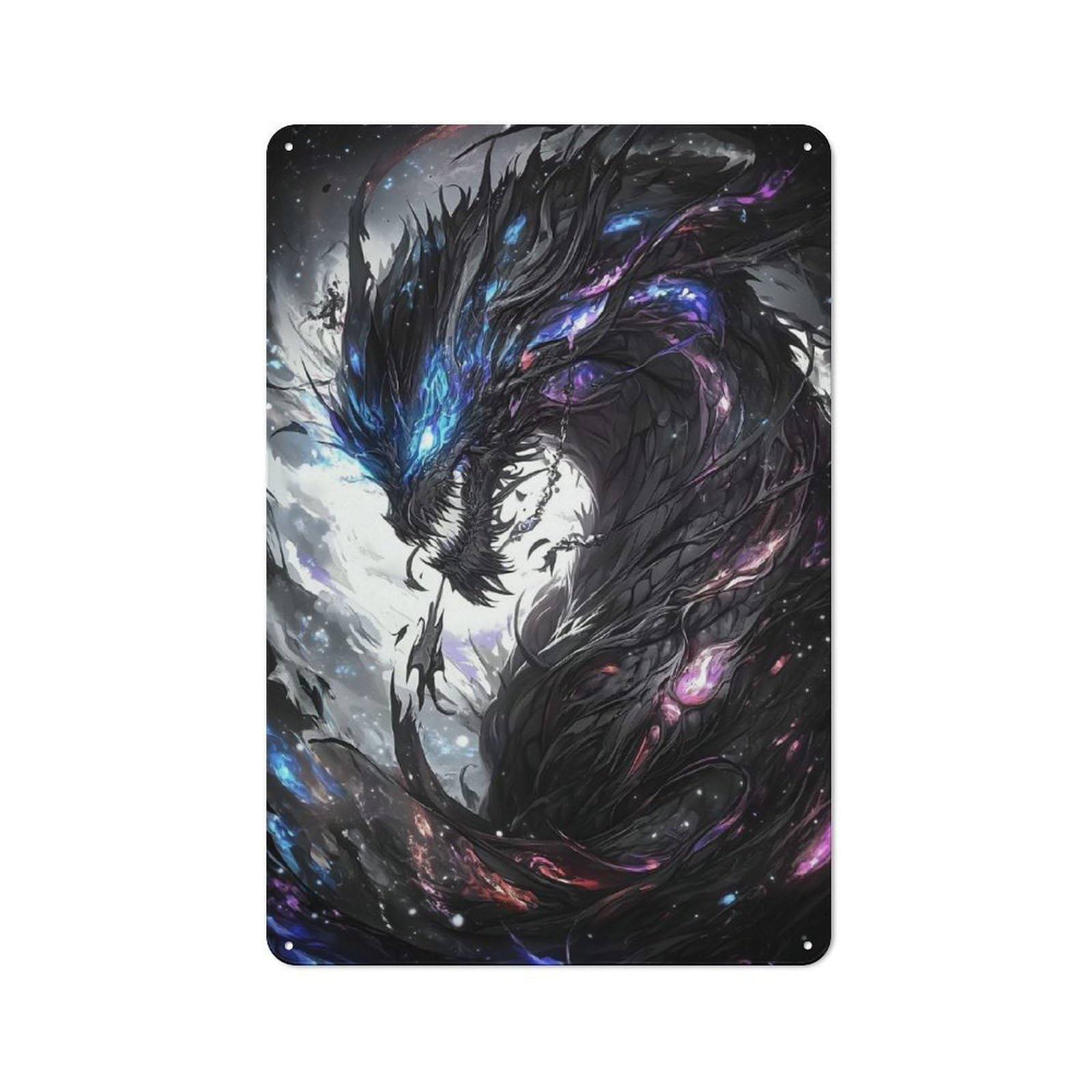 Junmoney Dark Dragon With Cosmic Details Retro Metal Plaque 30X20cm For Café Or Home Bar, With Clear Retro Wall Decor Character