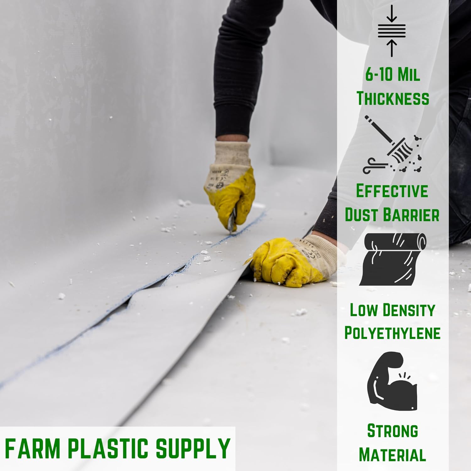 Farm Plastic Supply - White Crawl Space Vapor Barrier - Drop Cloth Vapor Barrier Covering for Crawl Space Encapsulation, Thick Plastic Sheeting, Heavy Duty Polyethylene (10 mil - 20' x 100')