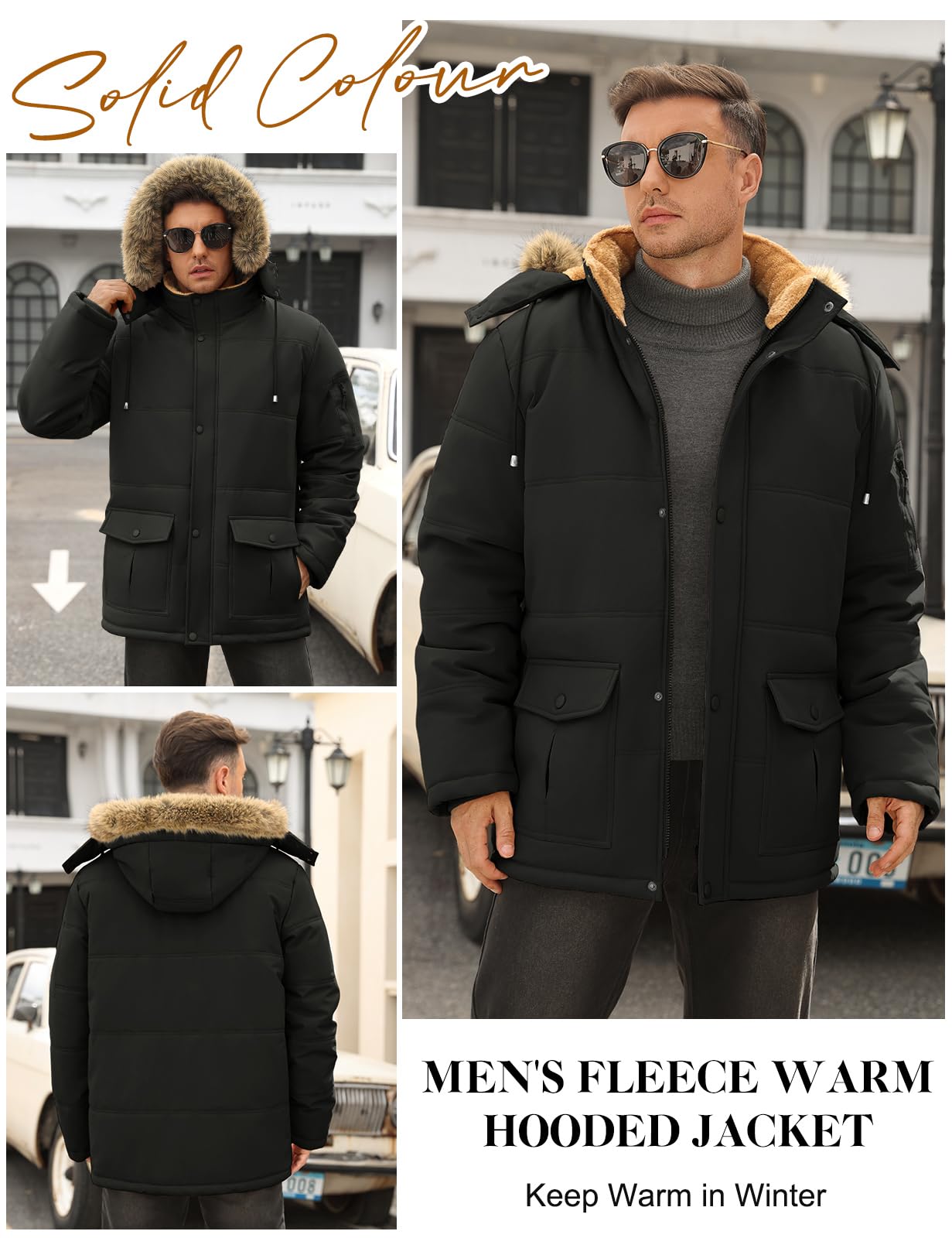 Lonya Parka Hombre Invierno Repelente al agua Chaqueta Forro Polar Giacca Cálido Abrigos Cortavientos Casual Giacche con Cappuccio