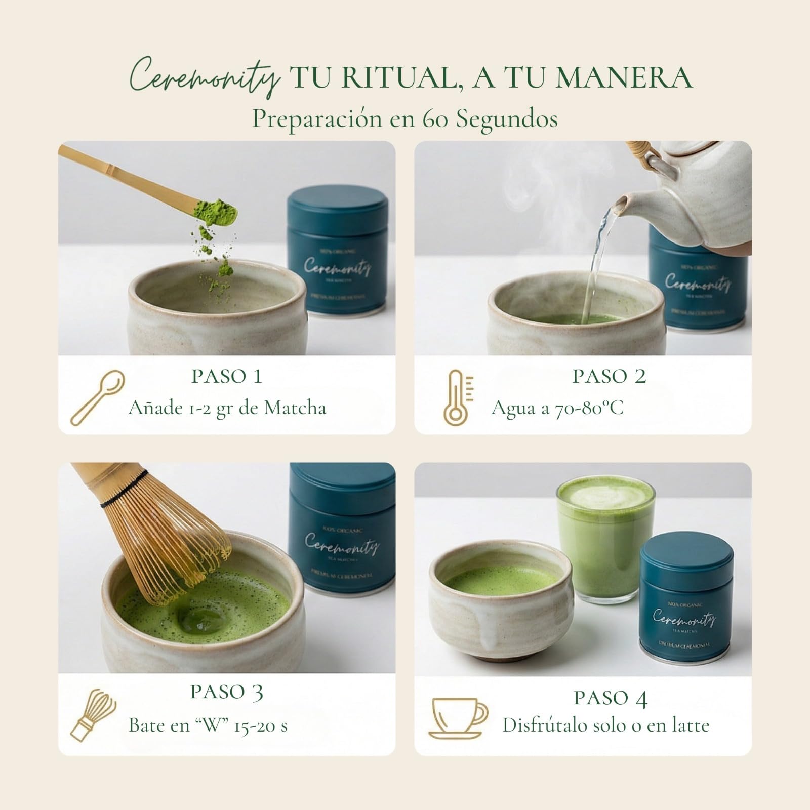 Té Matcha Ceremonial Orgánico Japonés 30g – Matcha en Polvo Premium – 100% Orgánico, Puro, Sabor Suave y Color Intenso – Lata Hermética con Anilla para Máxima Frescura y Conservación