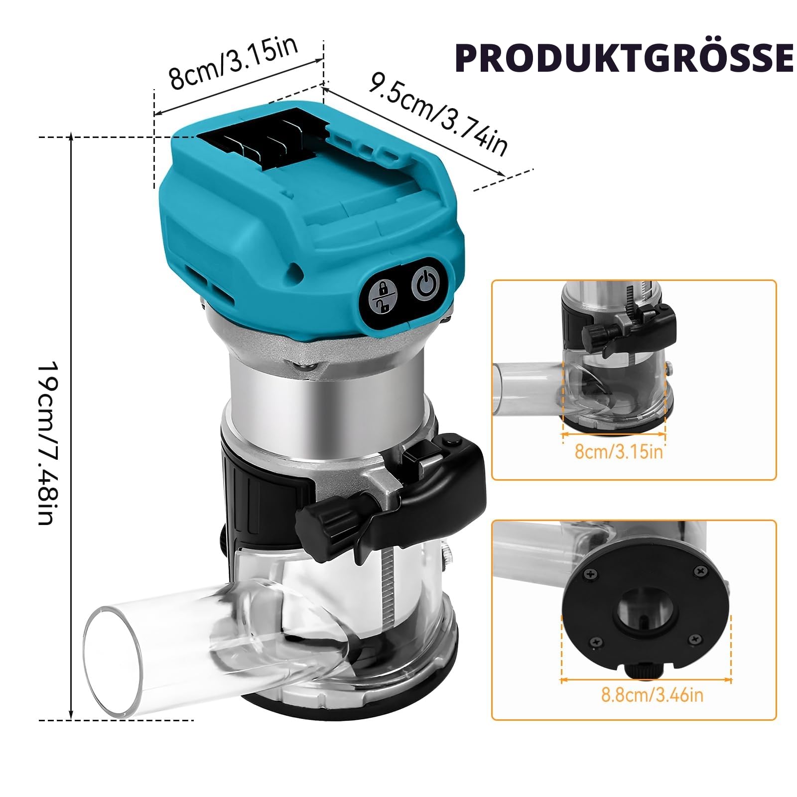 Akku Oberfräse für Makita 18 V, 800 W Bürstenloser Oberfräse Trimmer Einhandfräse Kantenfräser 30.000 U/min Akku-Holzfräser mit 15 Stück 1/4-Zoll-Schaft Fräser Set (ohne Akku)